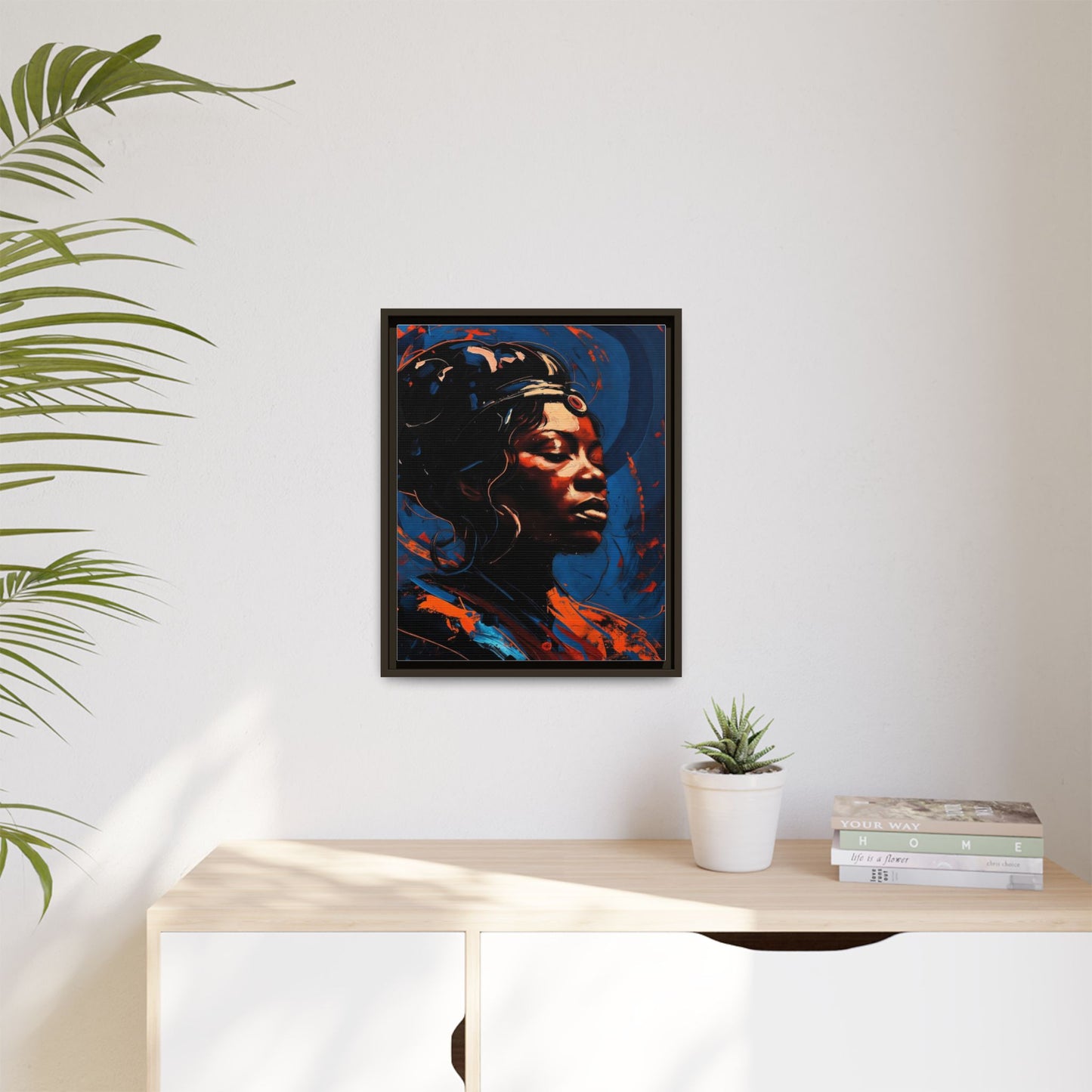 Framed Matte Canvas Art - Vibrant Portrait of a Black Woman (Multi-Color)