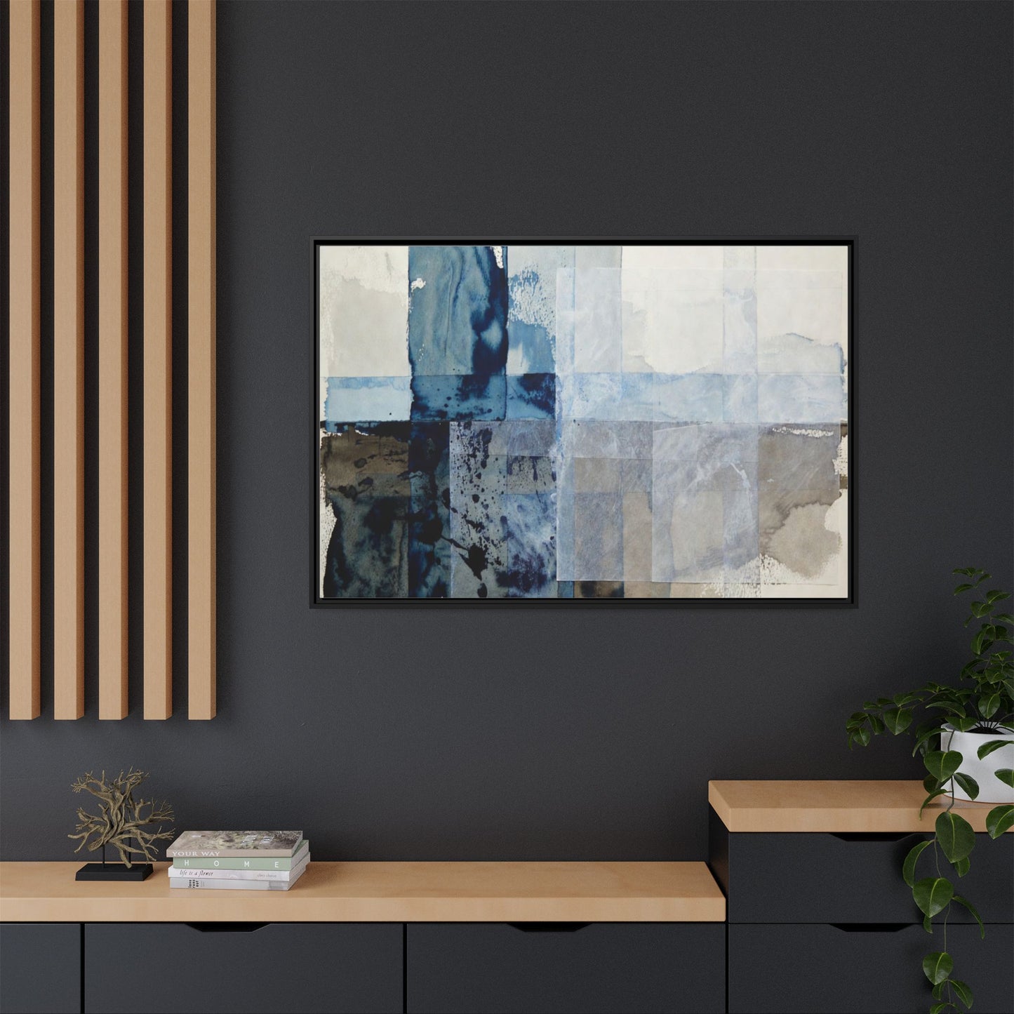Abstract Coastal Blue Framed Canvas Art