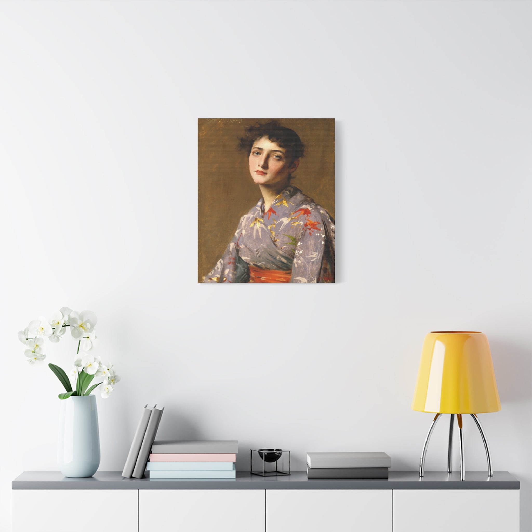 Girl in a Japanese Costume by William Merritt Chase Matte Stretched Canvas Wall Art Print (1.25")