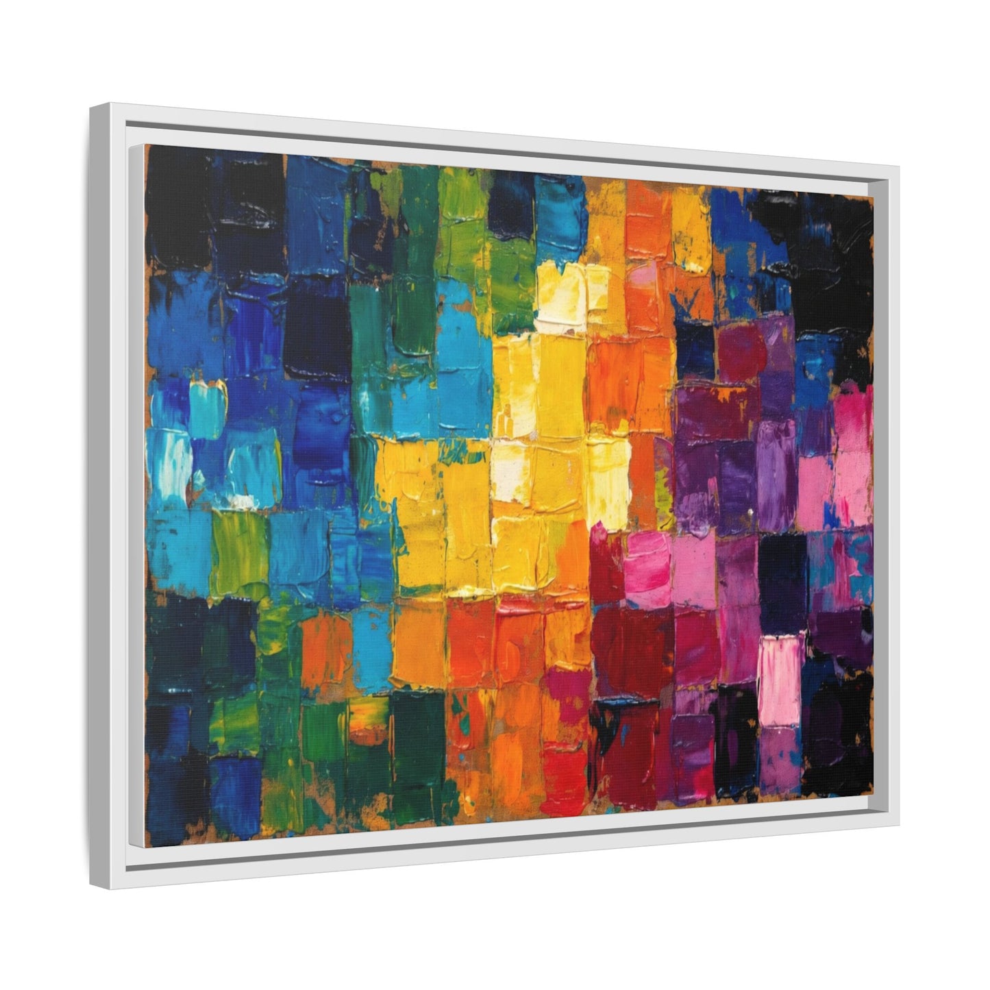 Abstract Rainbow Mosaic Framed Canvas Print — Colorful Modern Wall Art