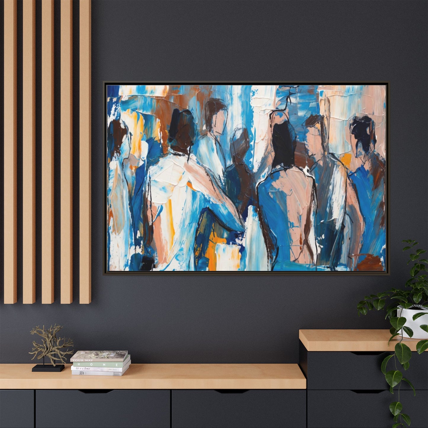 Abstract Coastal Figures Matte Canvas Framed Wall Art