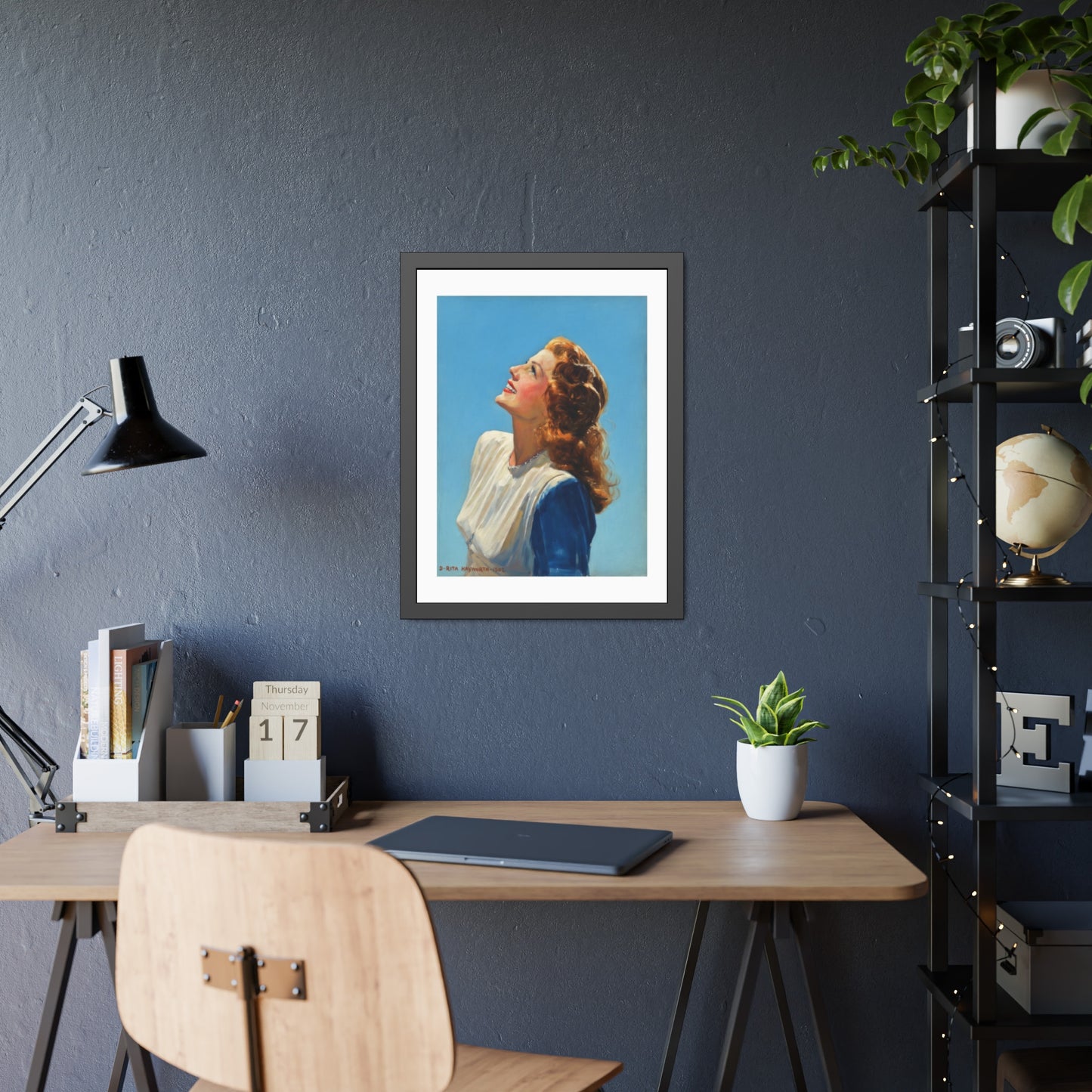 Vintage Rita Hayworth Looking Up Framed Art Print — Retro Mid-century Poster