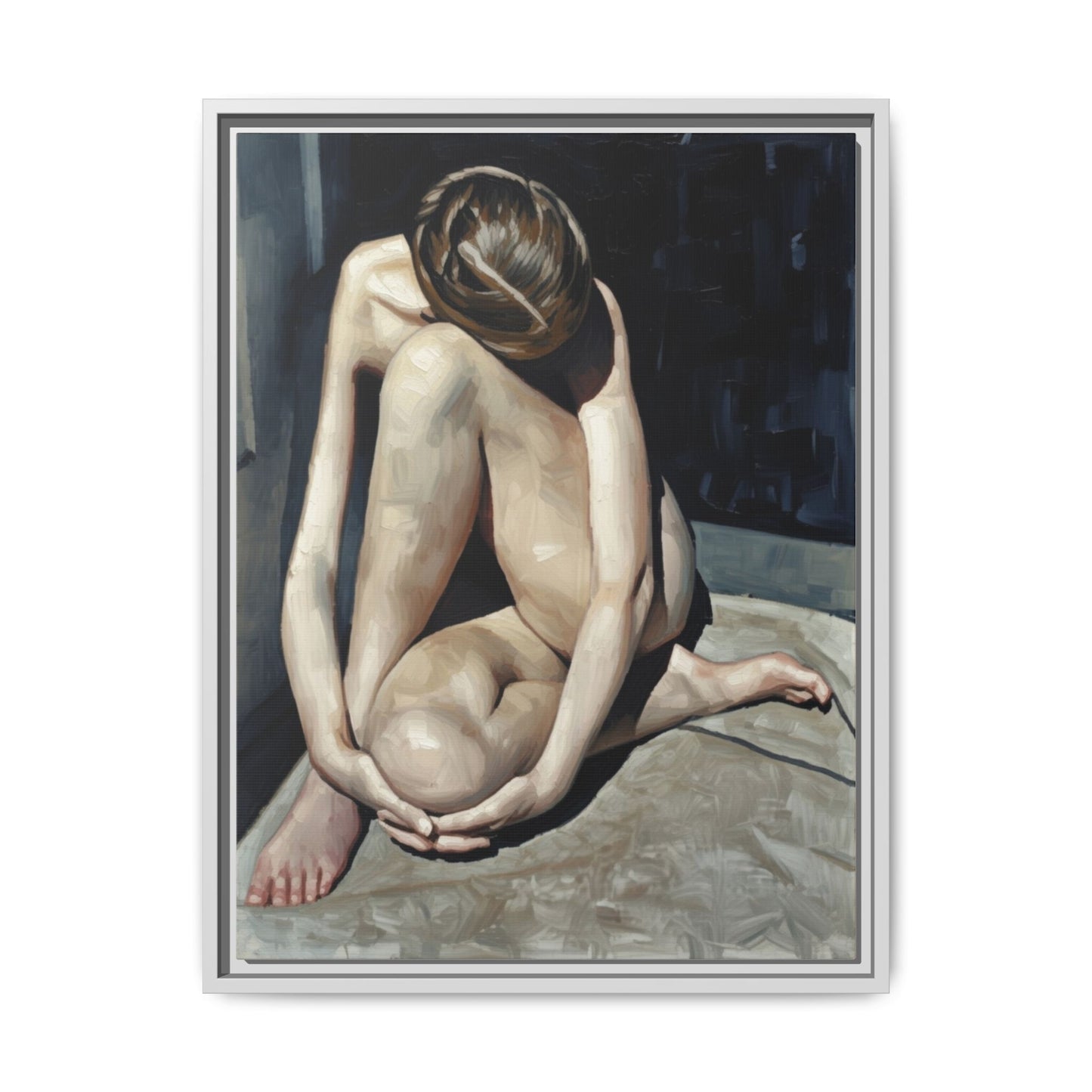 Framed Matte Canvas Print Contemplative Nude Figure Art