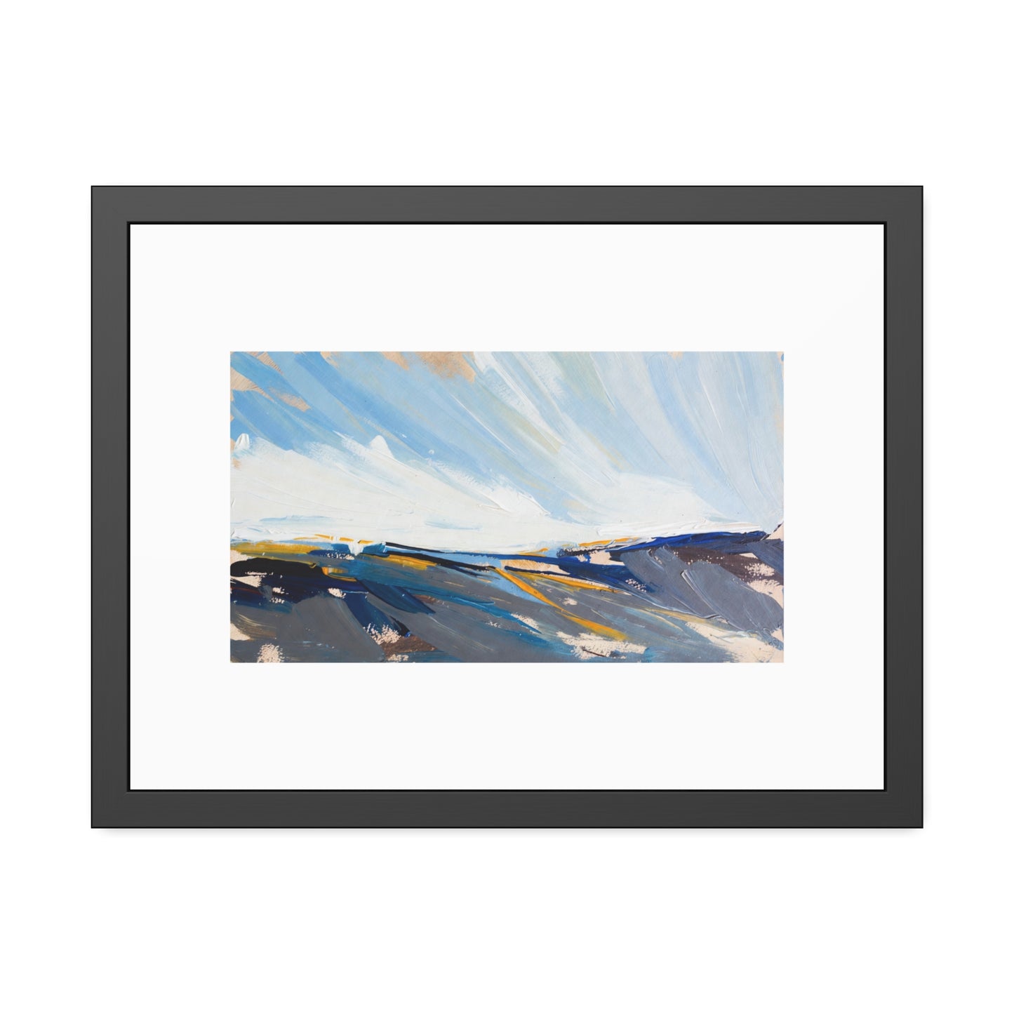 Abstract Coastal Landscape Framed Poster — Blue Seascape Wall Art