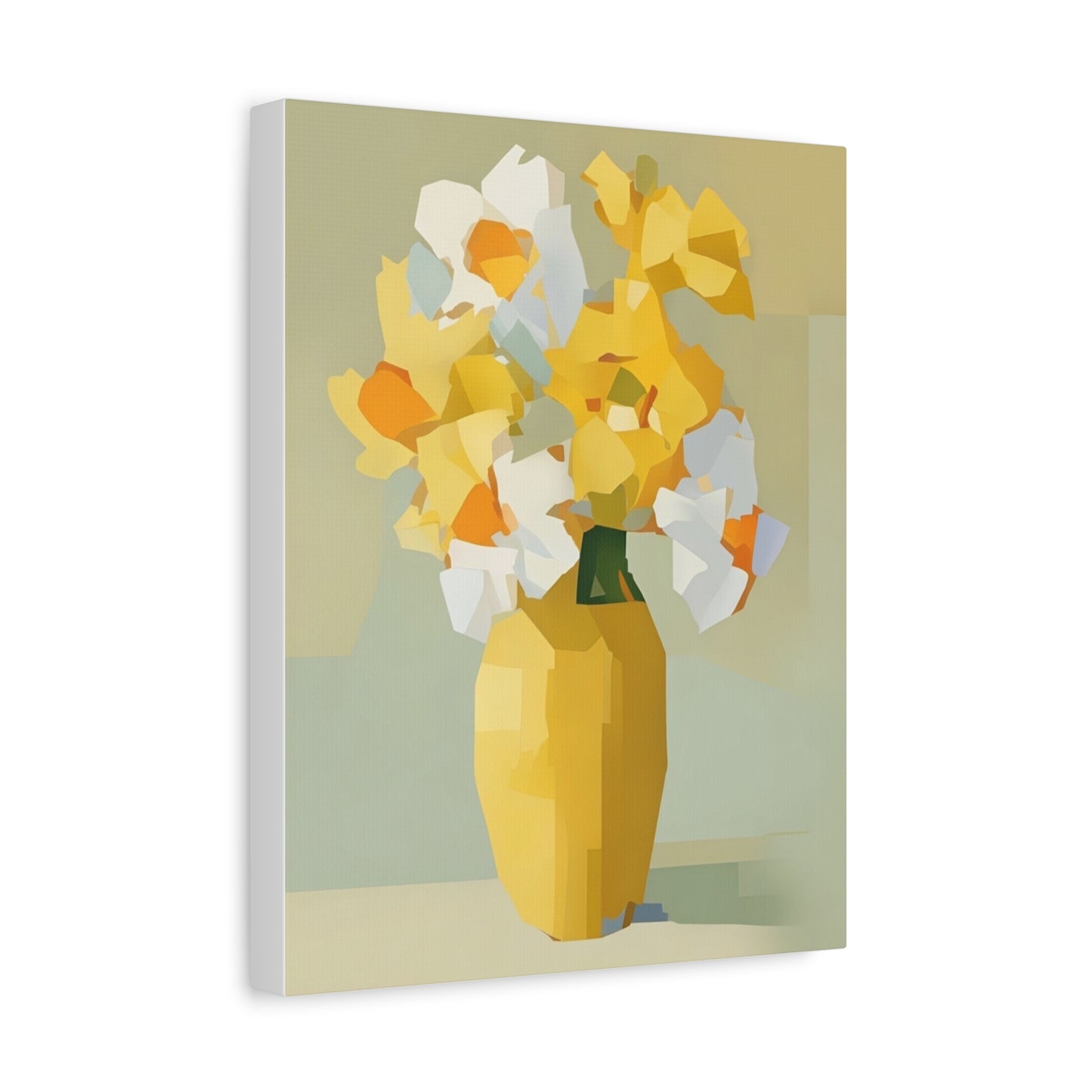 Yellow Vase Floral Canvas Print — Modern Abstract Daffodil Wall Art