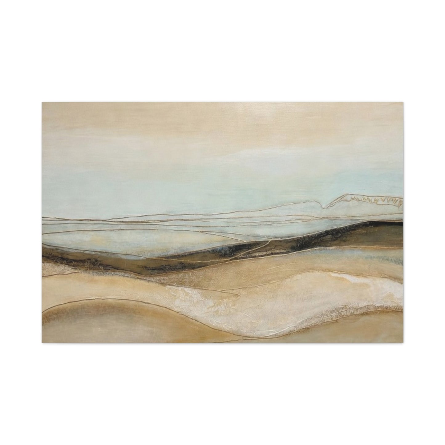 Abstract Coastal Landscape Matte Canvas Wall Art — Neutral Beach Waves Stretched Canvas