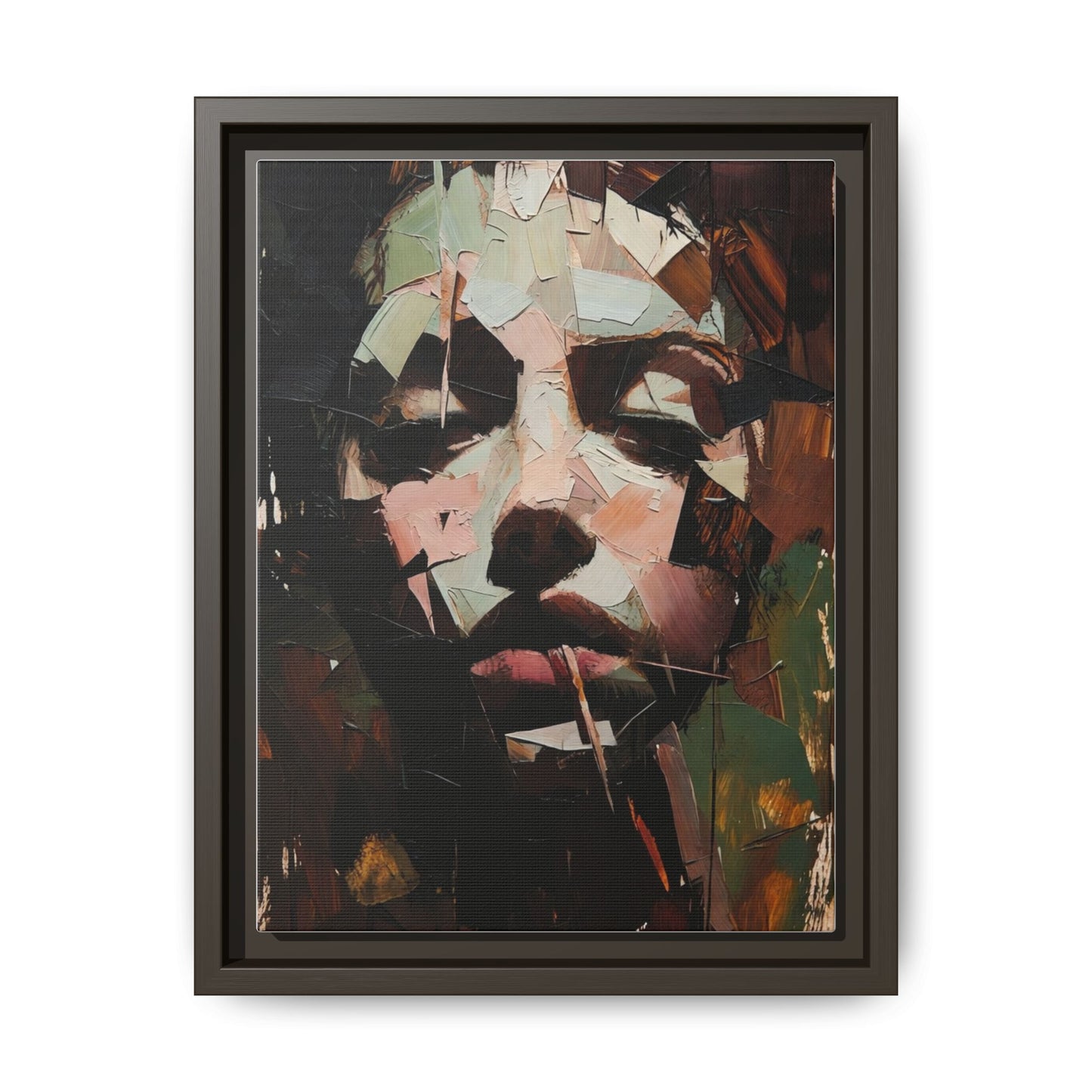 Matte Framed Canvas Art — Abstract Female Portrait, Moody Multicolor
