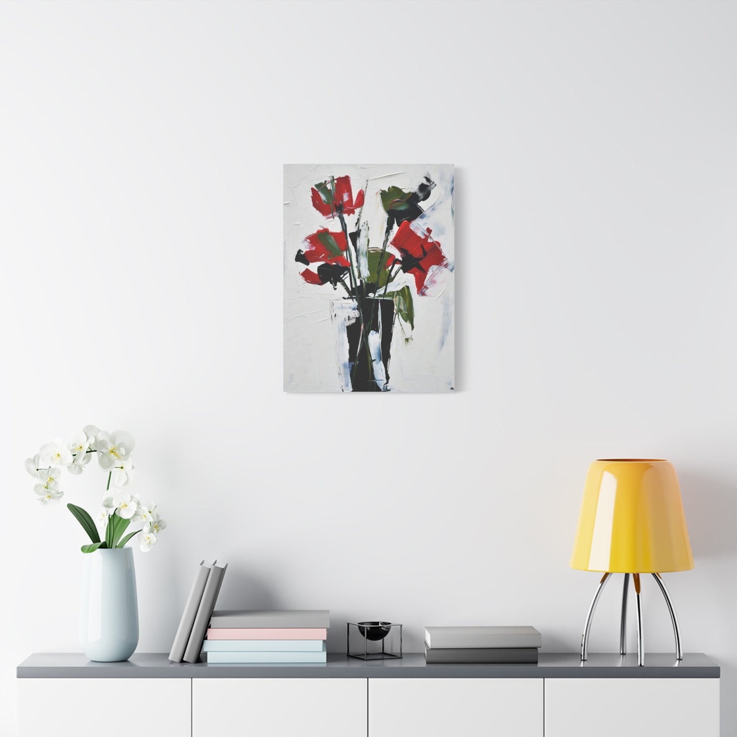 Red Floral Abstract Canvas Print — Modern Painterly Flowers on Matte Stretched Canvas