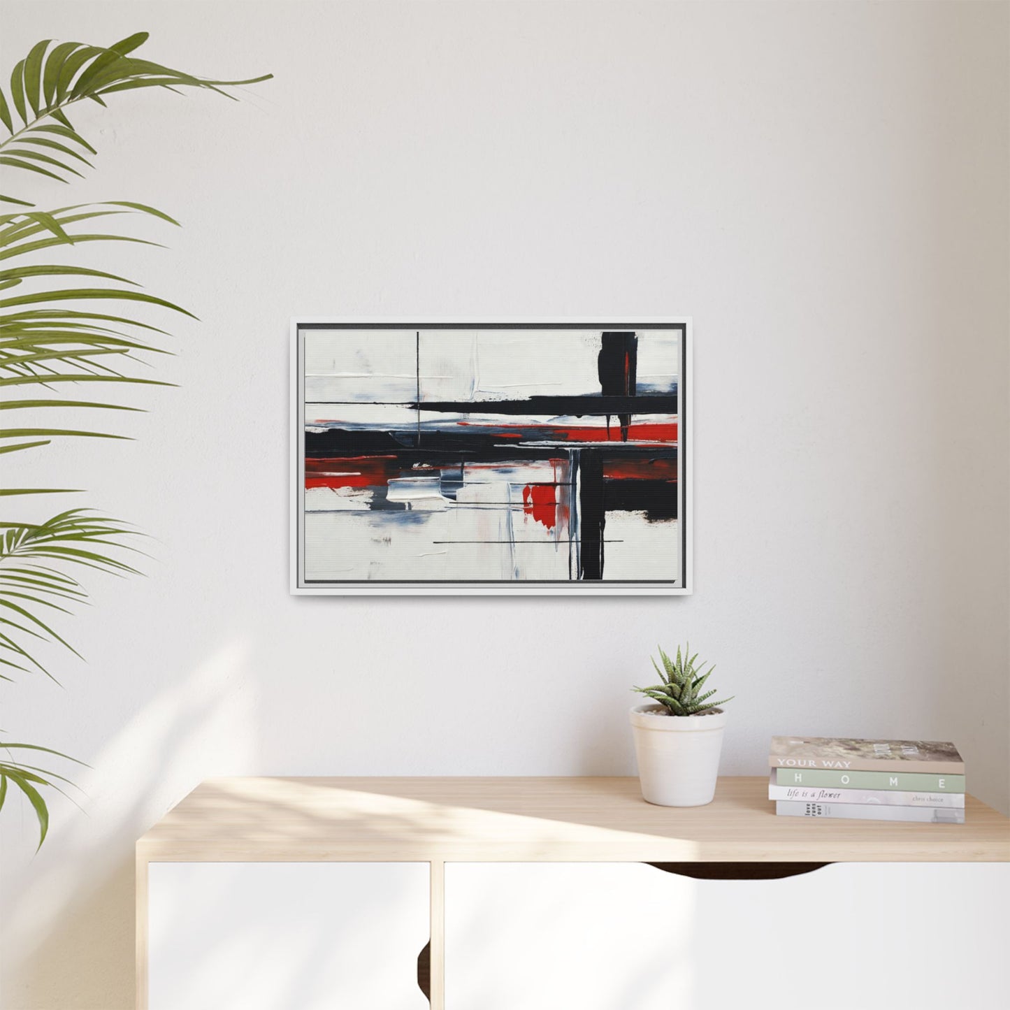 Abstract Red & Black Framed Canvas Art — Modern Matte Wall Painting