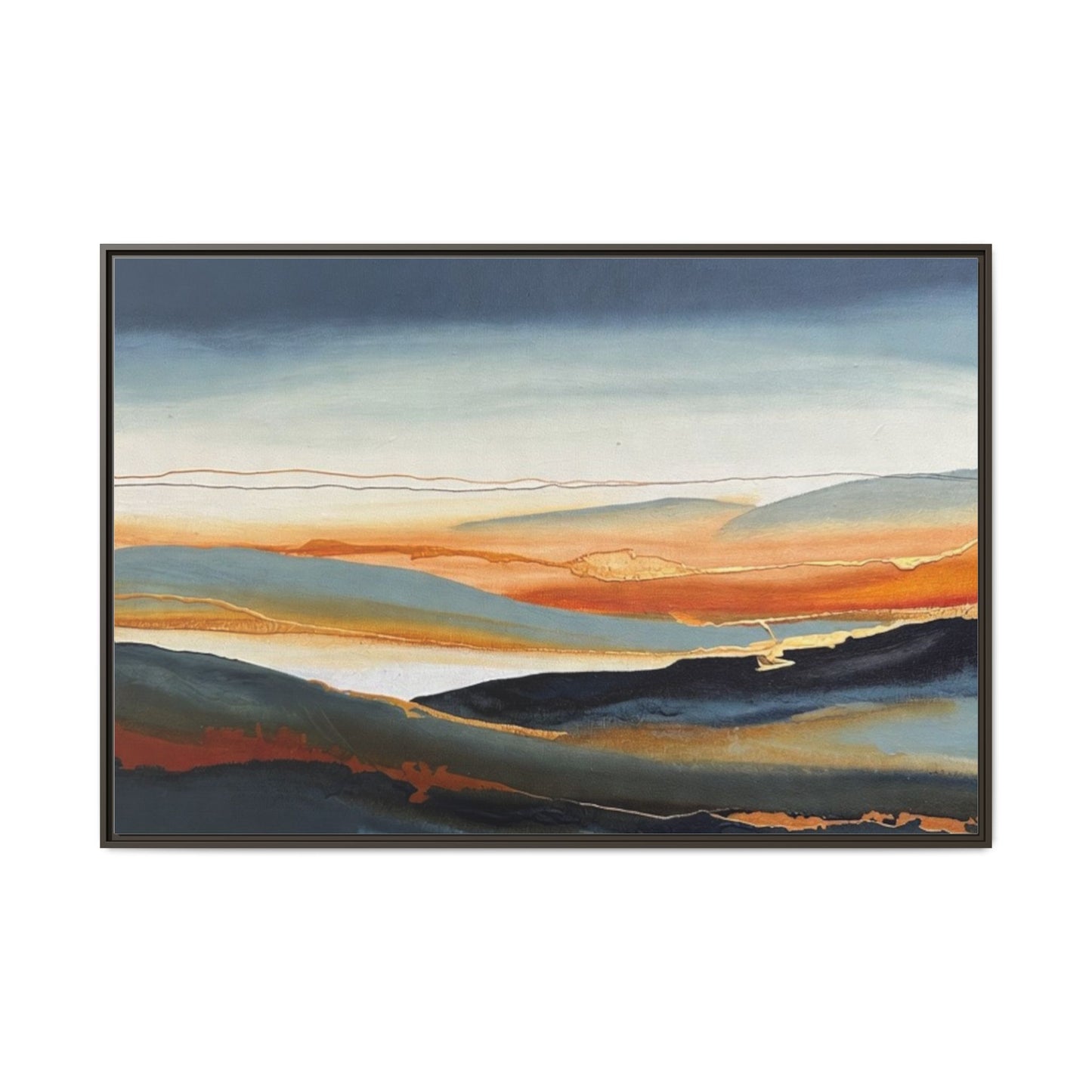 Framed Matte Canvas: Abstract Coastal Sunset Landscape Wall Art