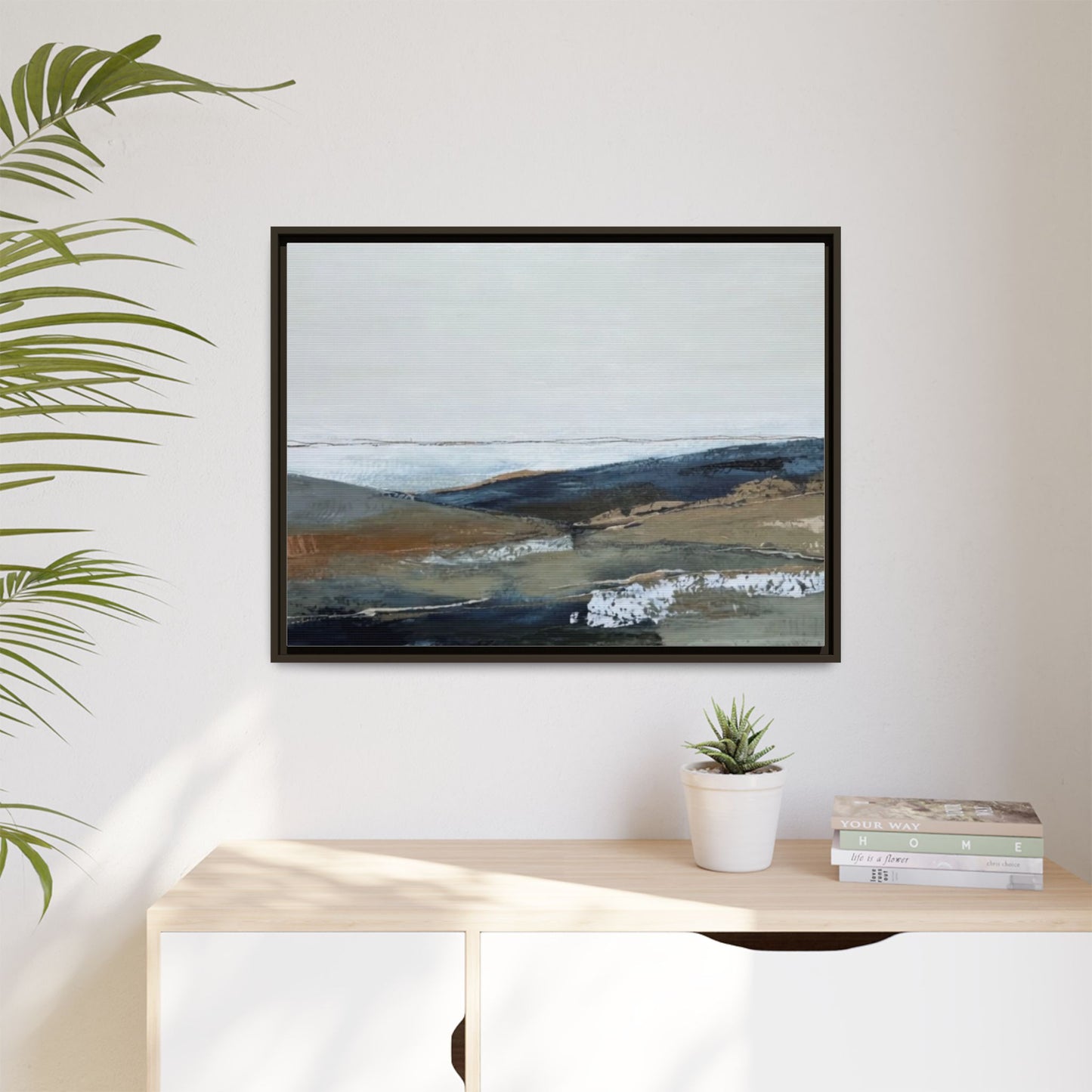 Framed Matte Canvas Wall Art — Serene Coastal Abstract Landscape