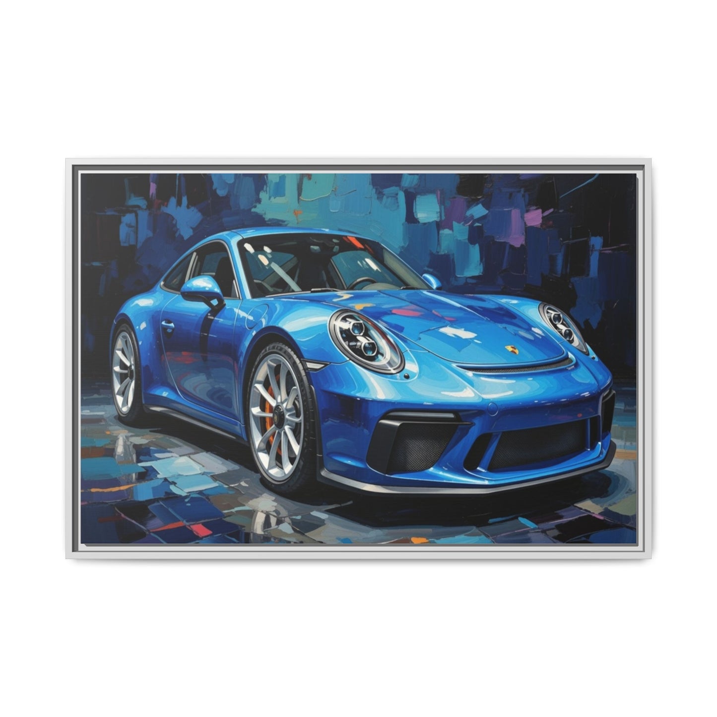 Blue Sports Car Matte Canvas Framed Print — Modern Automotive Wall Art