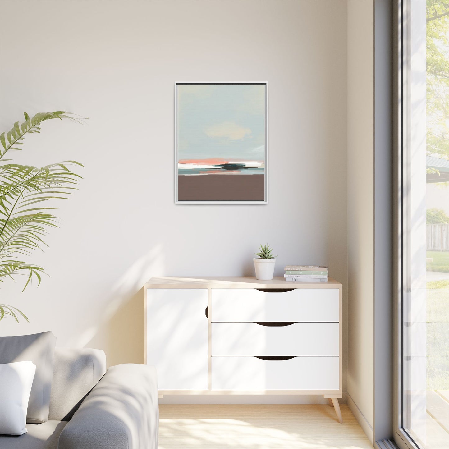 Framed Matte Canvas Print — Soft Coastal Abstract Landscape