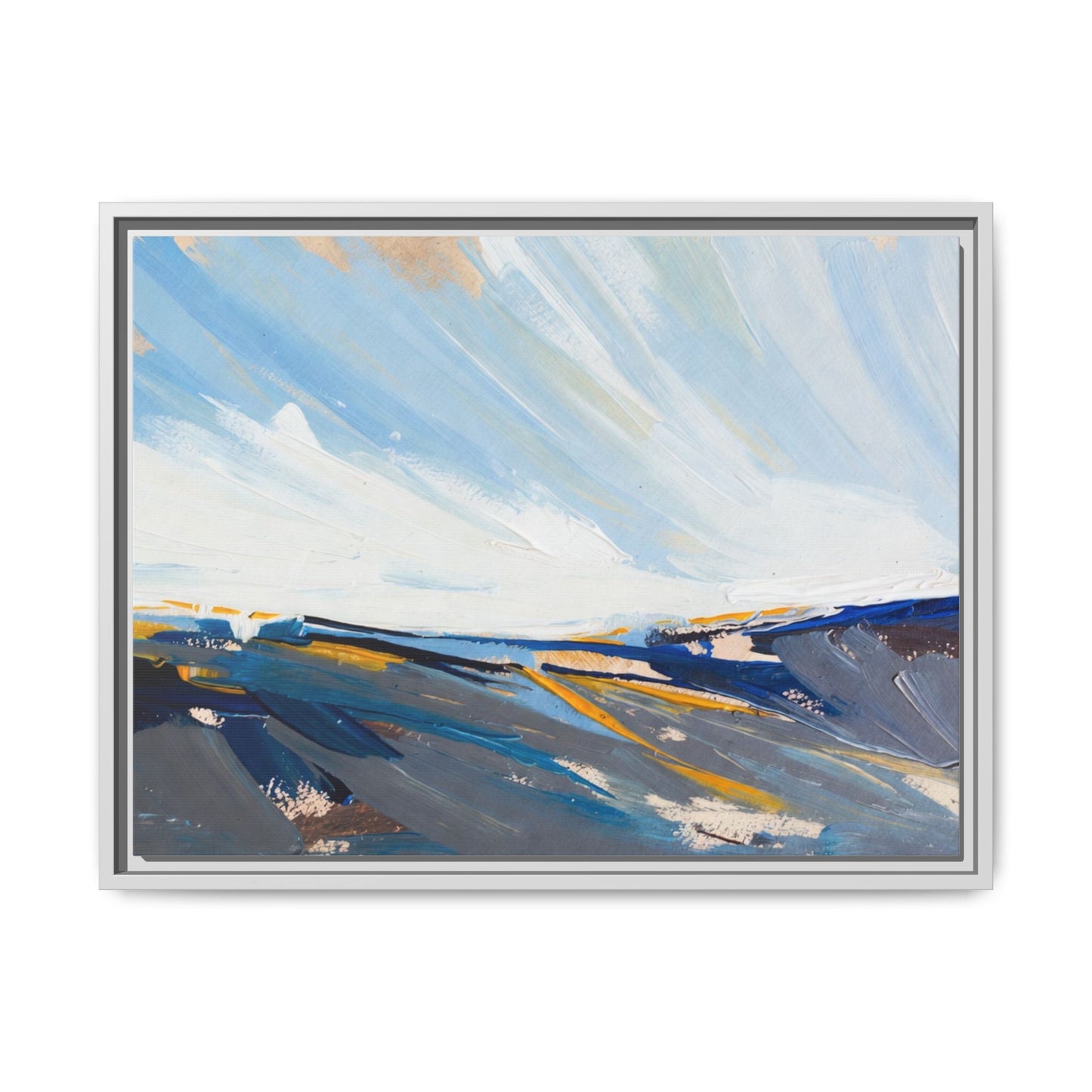 Framed Abstract Seascape Canvas Print — Matte Multi‑Color Wall Art