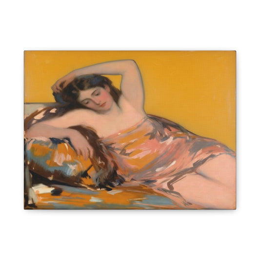 Reclining Woman Matte Canvas Print — Vintage Figurative Art for Living Room Decor