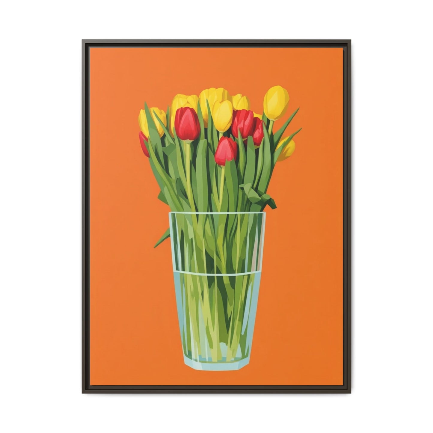 Framed Tulip Canvas Print — Colorful Tulips in Glass Vase