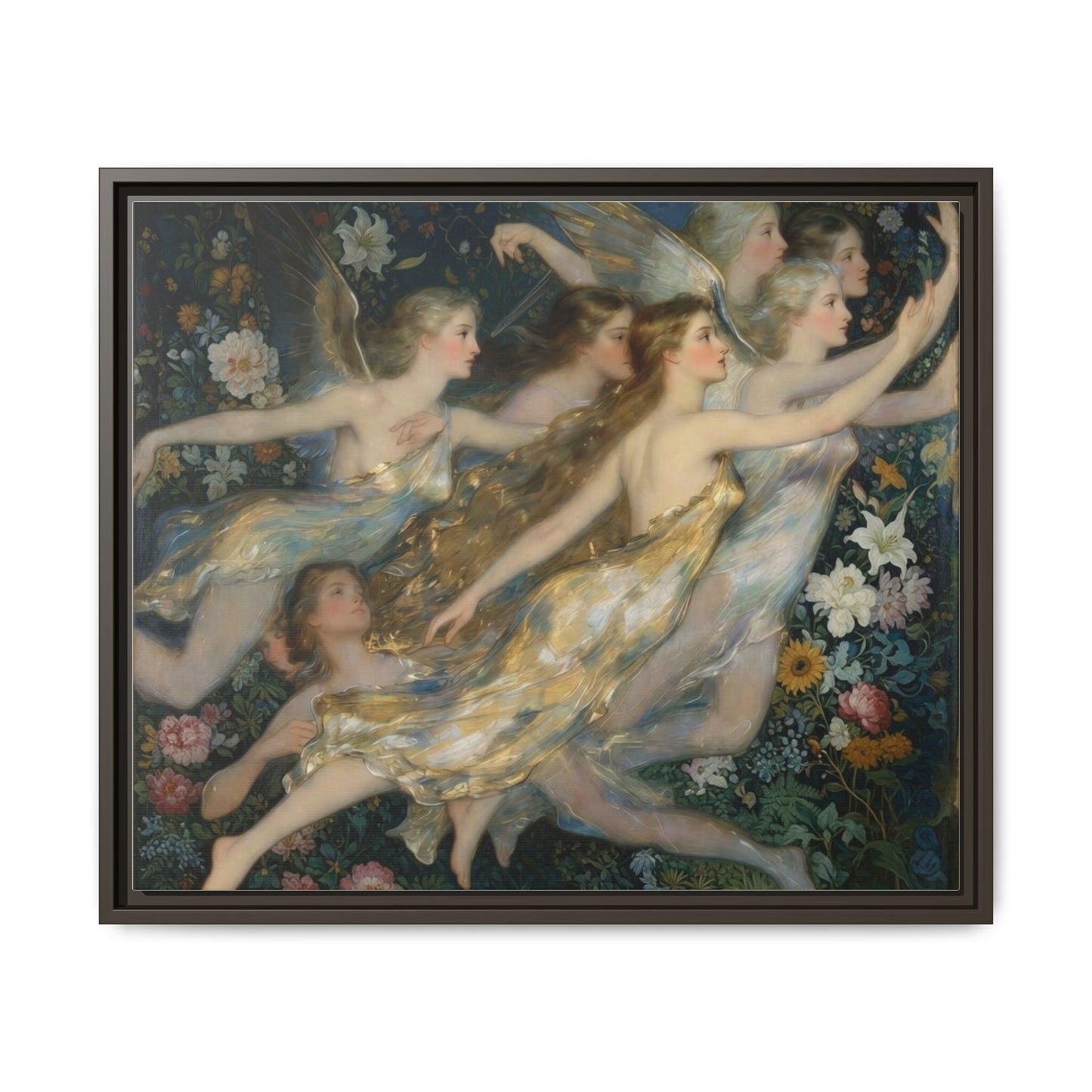 Framed Matte Canvas Wall Art — Vintage Fairies & Floral Painting