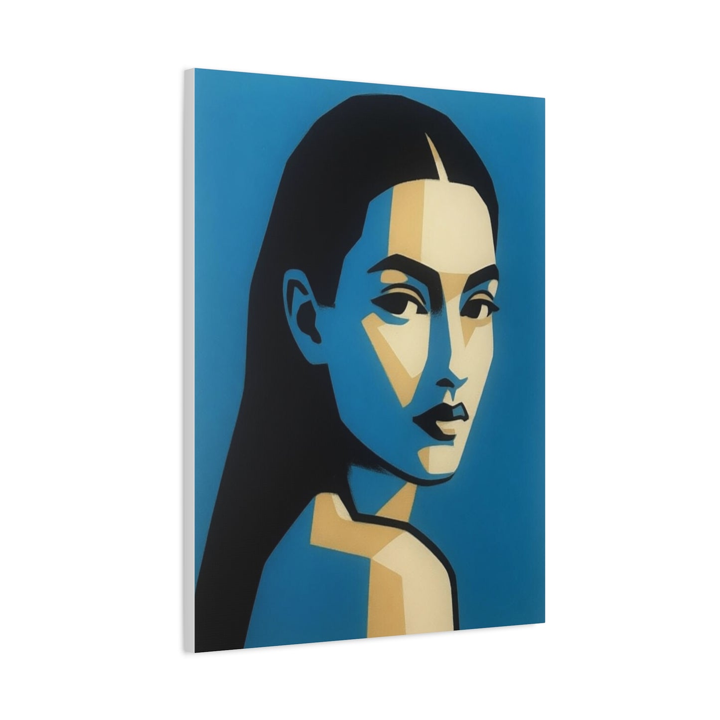 Blue Geometric Portrait Canvas - Modern Stretched Wall Art