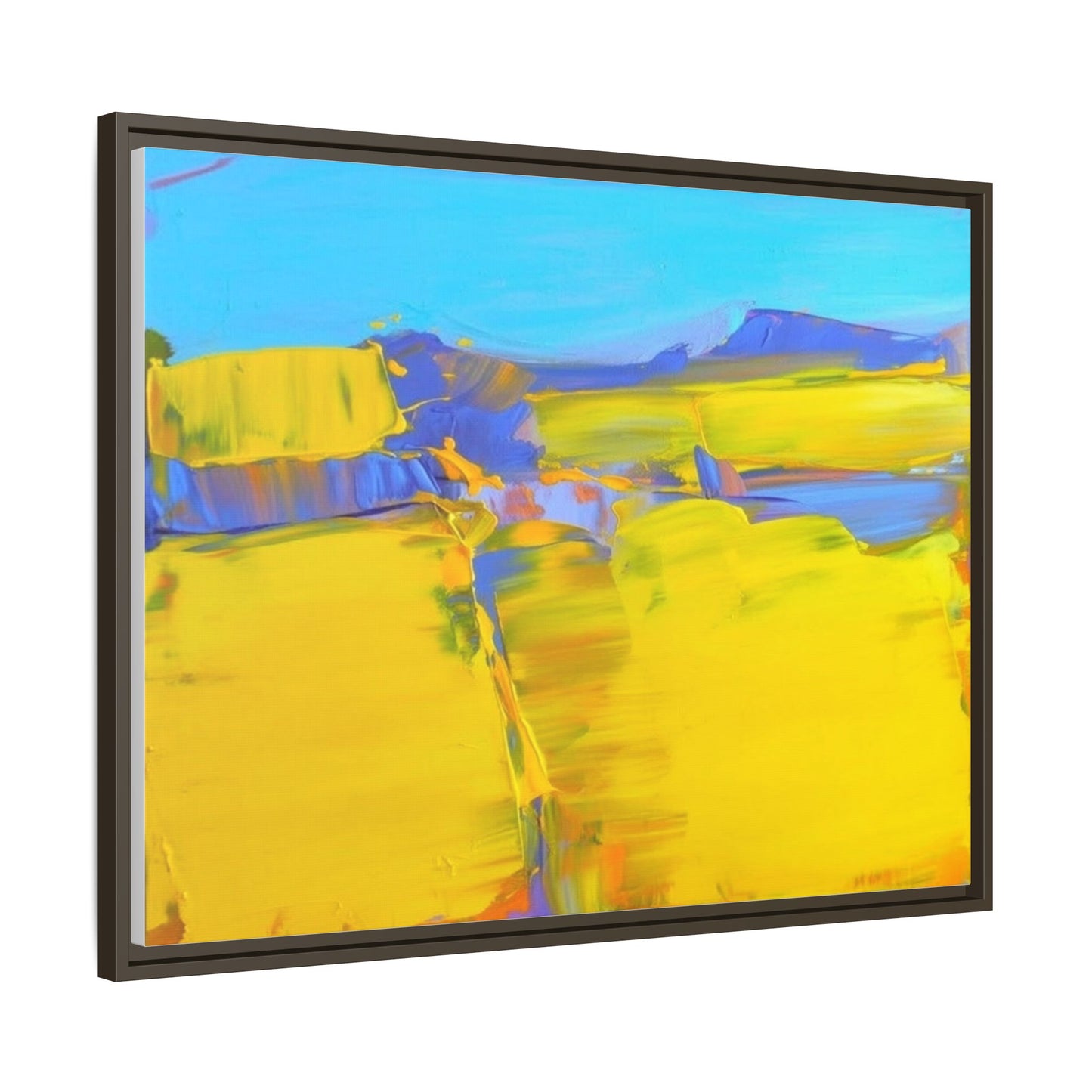 Framed Matte Canvas  Vibrant Yellow Blue Abstract Landscape Art