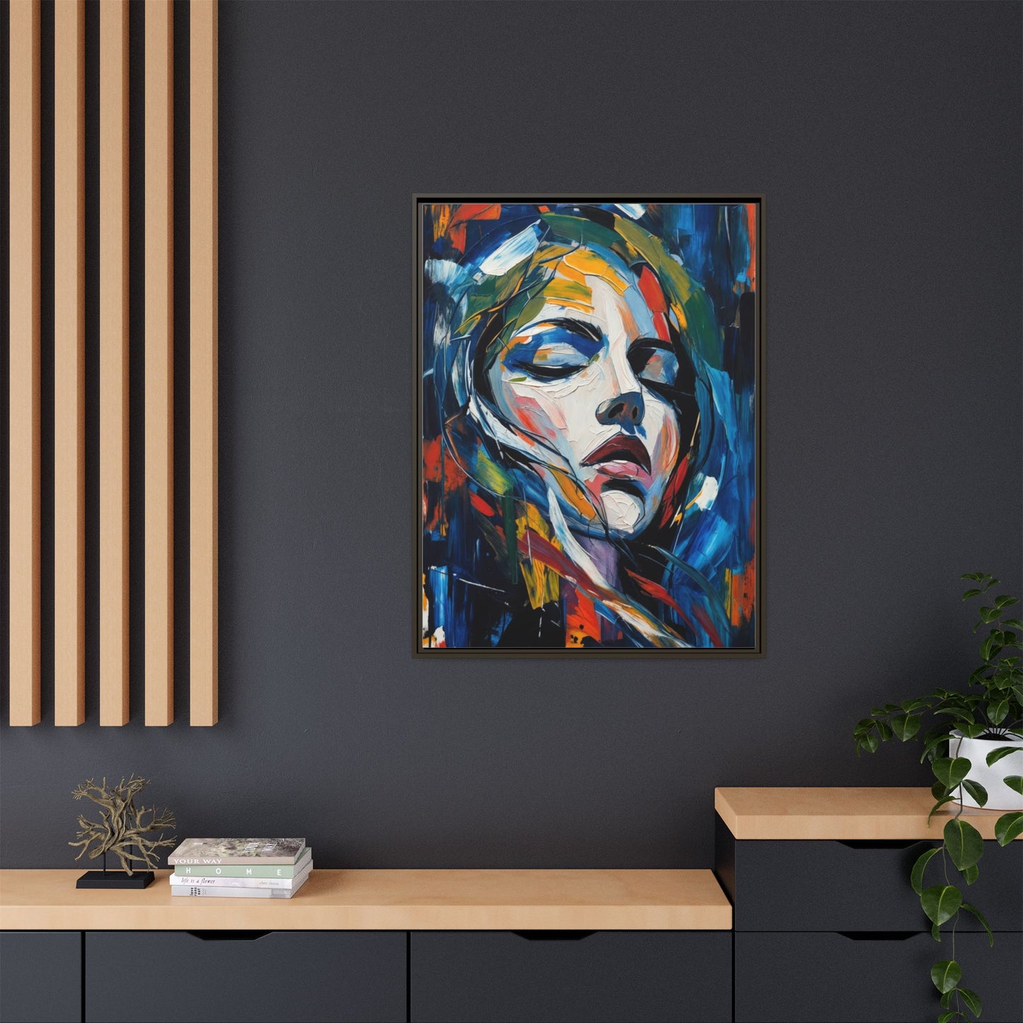 Abstract Colorful Woman Portrait — Framed Matte Canvas Wall Art