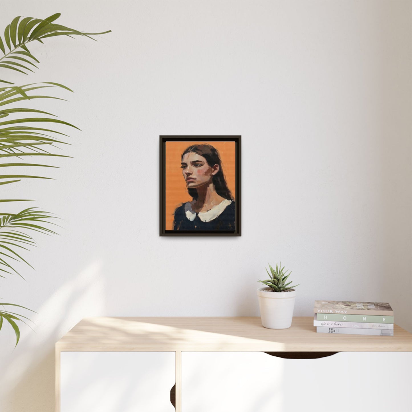 Framed Matte Canvas Portrait Art — Modern Figurative Painting on Orange