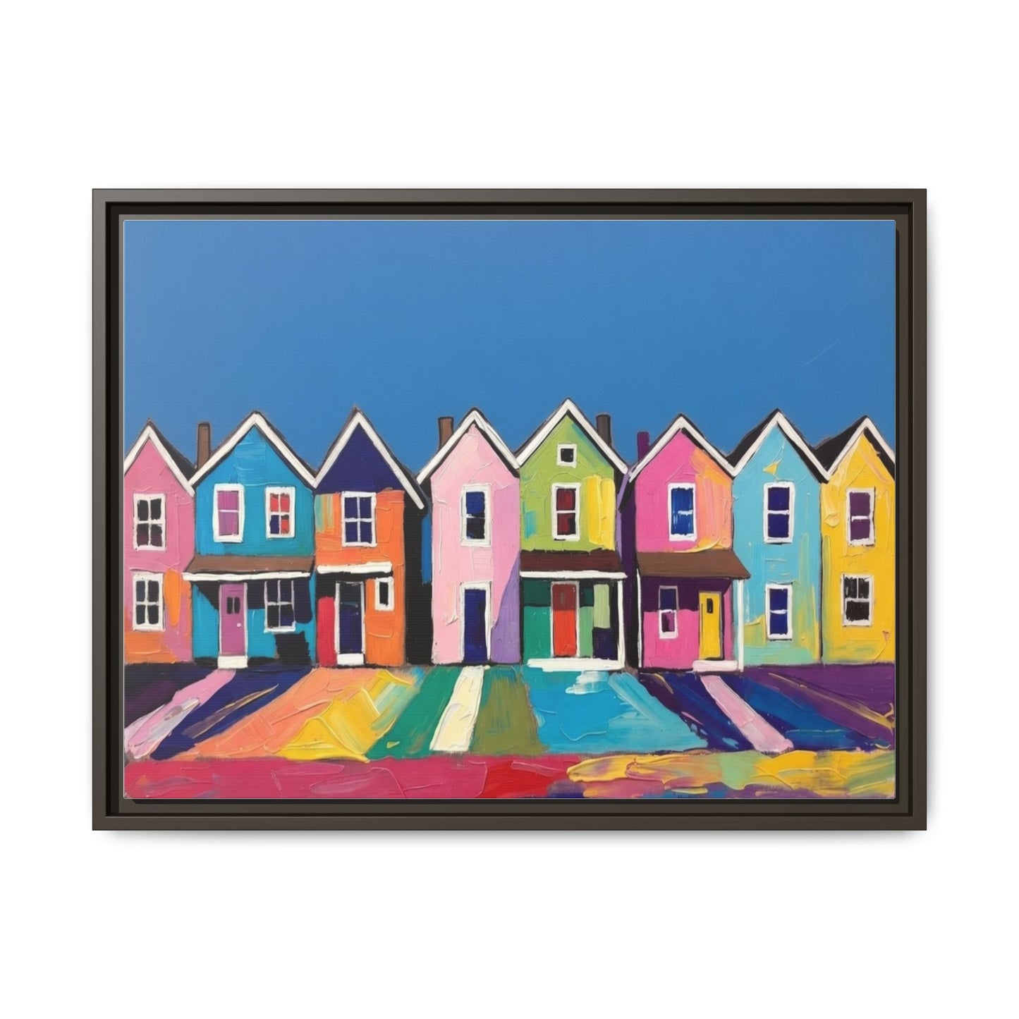 Colorful Beach Houses Matte Canvas Framed Wall Art