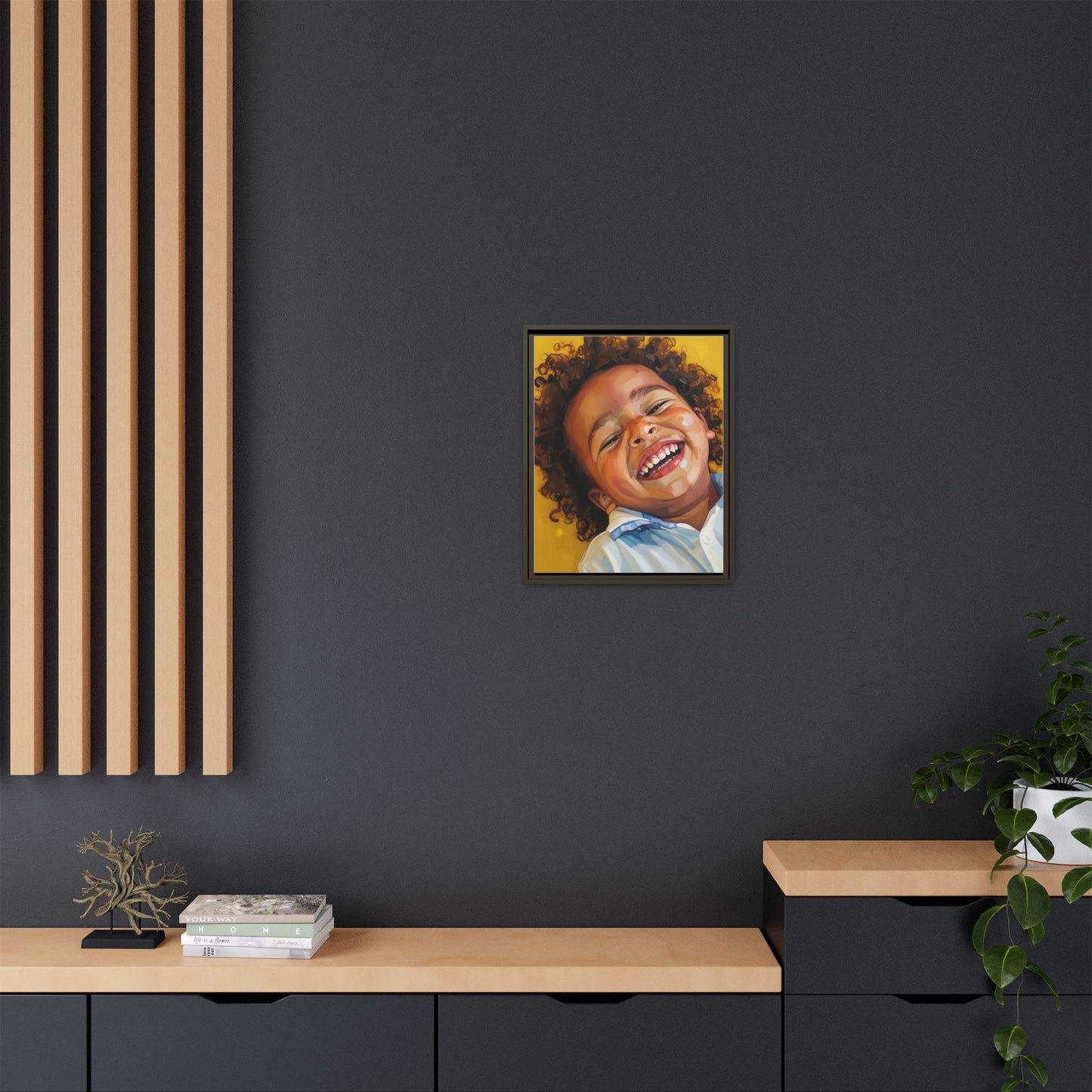 Framed Matte Canvas Print – Joyful Child Portrait, Colorful Nursery Wall Art