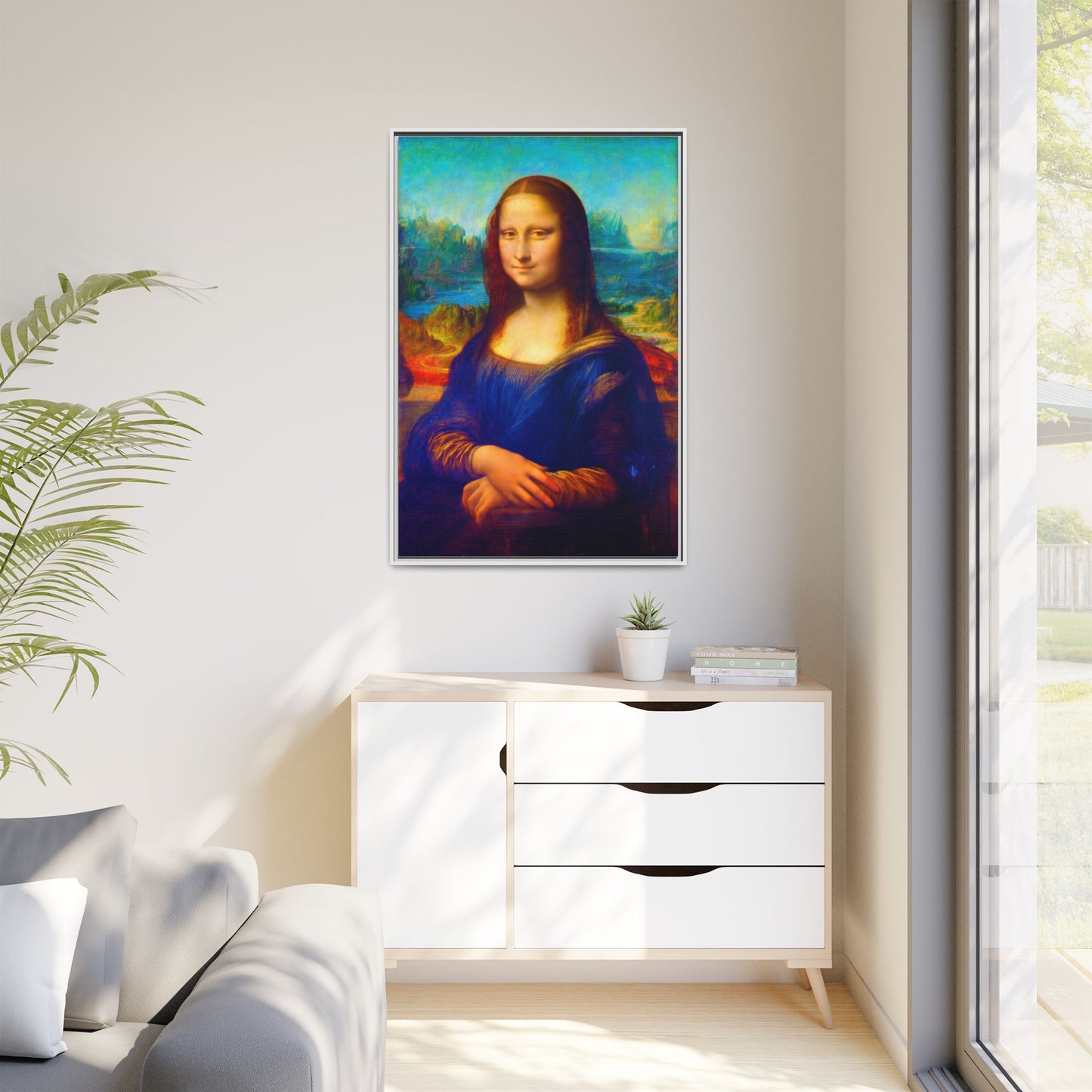 Framed Matte Canvas Print — Colorful Mona Lisa Wall Art