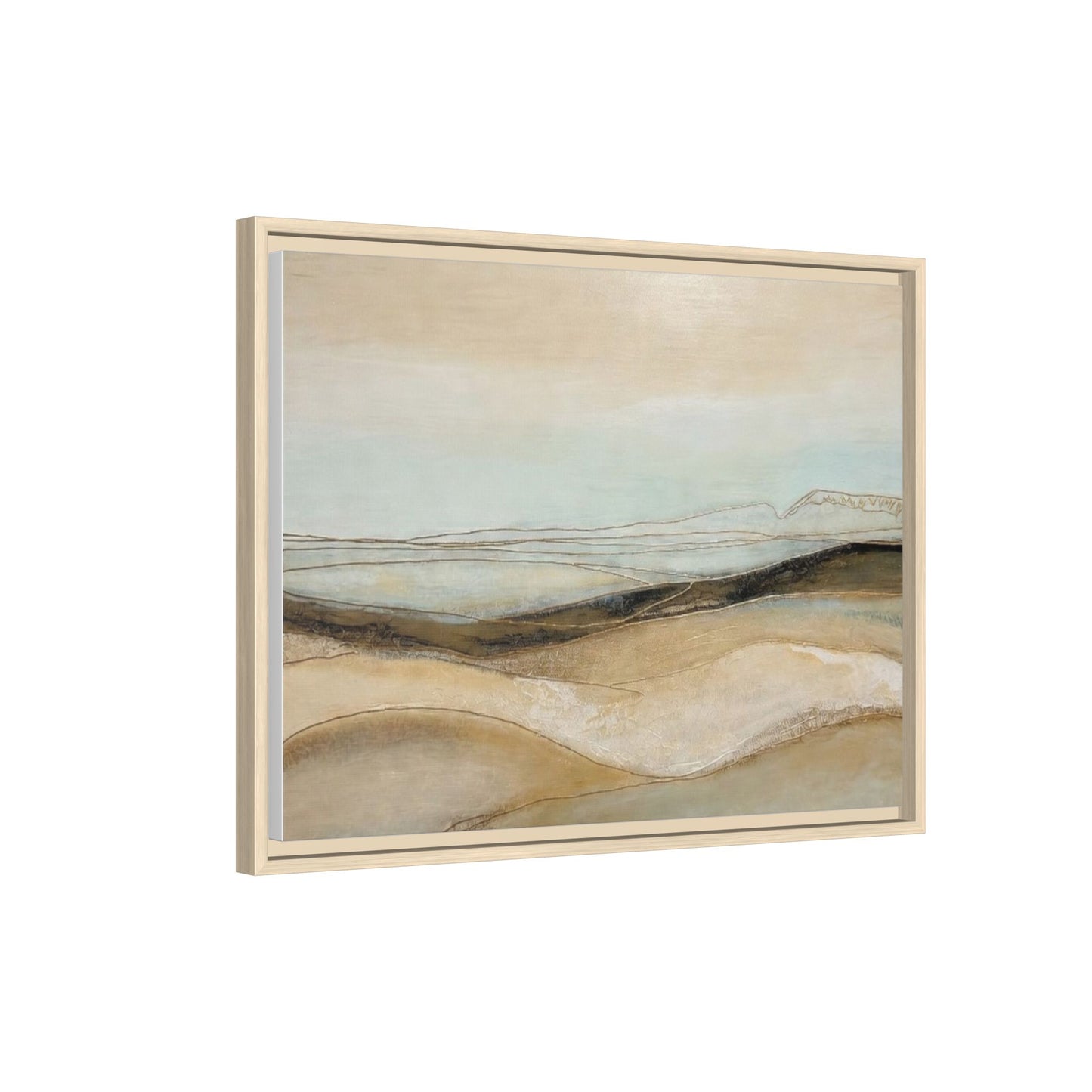 Framed Matte Canvas Wall Art — Neutral Abstract Landscape in Soft Blues & Earth Tones