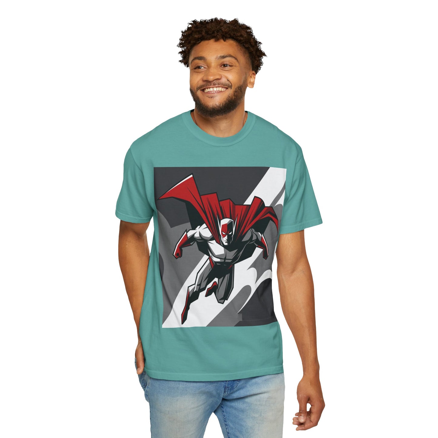 Superhero Action T-Shirt — Red Cape Comic Graphic Tee