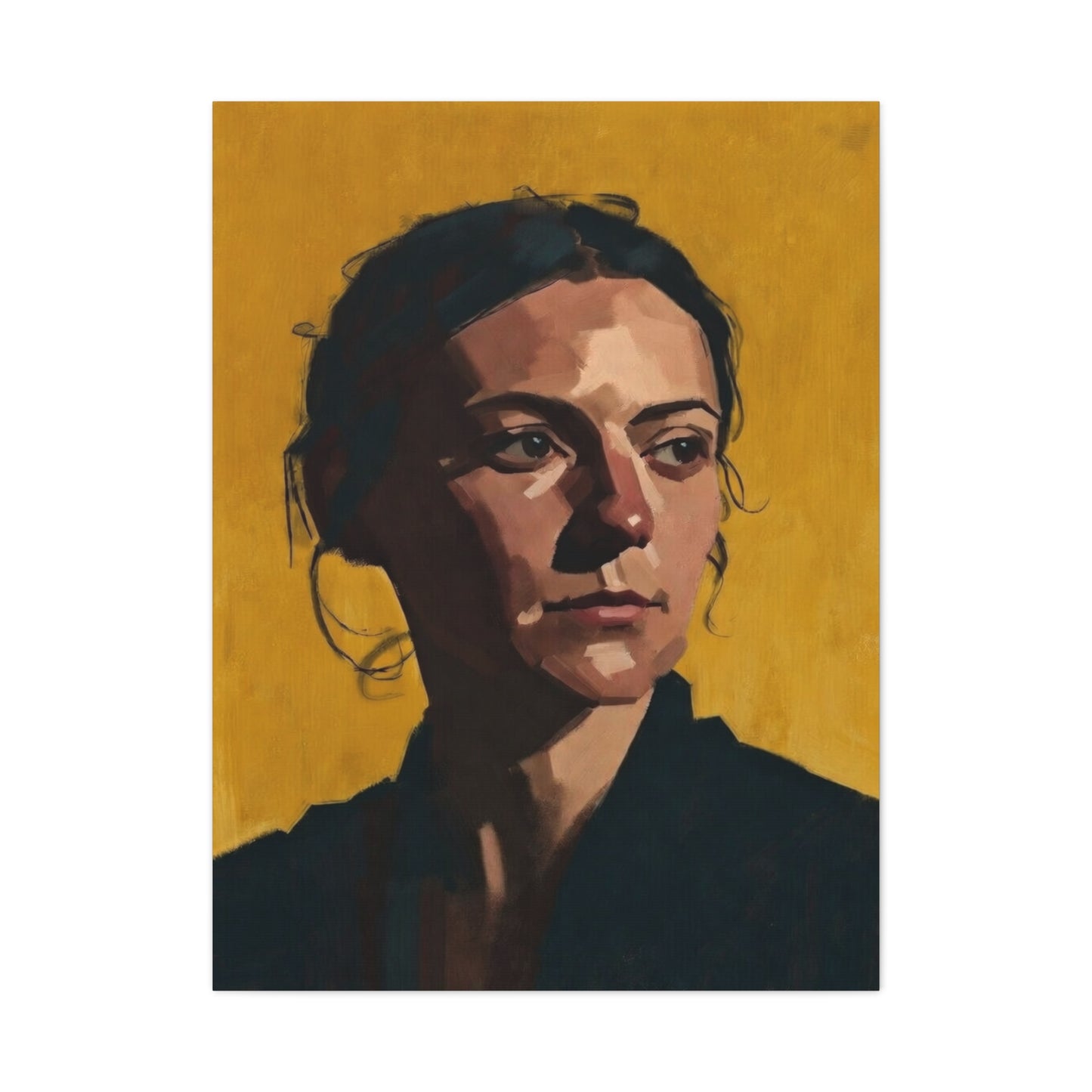 Portrait Painting Canvas Print — Moody Golden Female Portrait on Matte Stretched Canvas