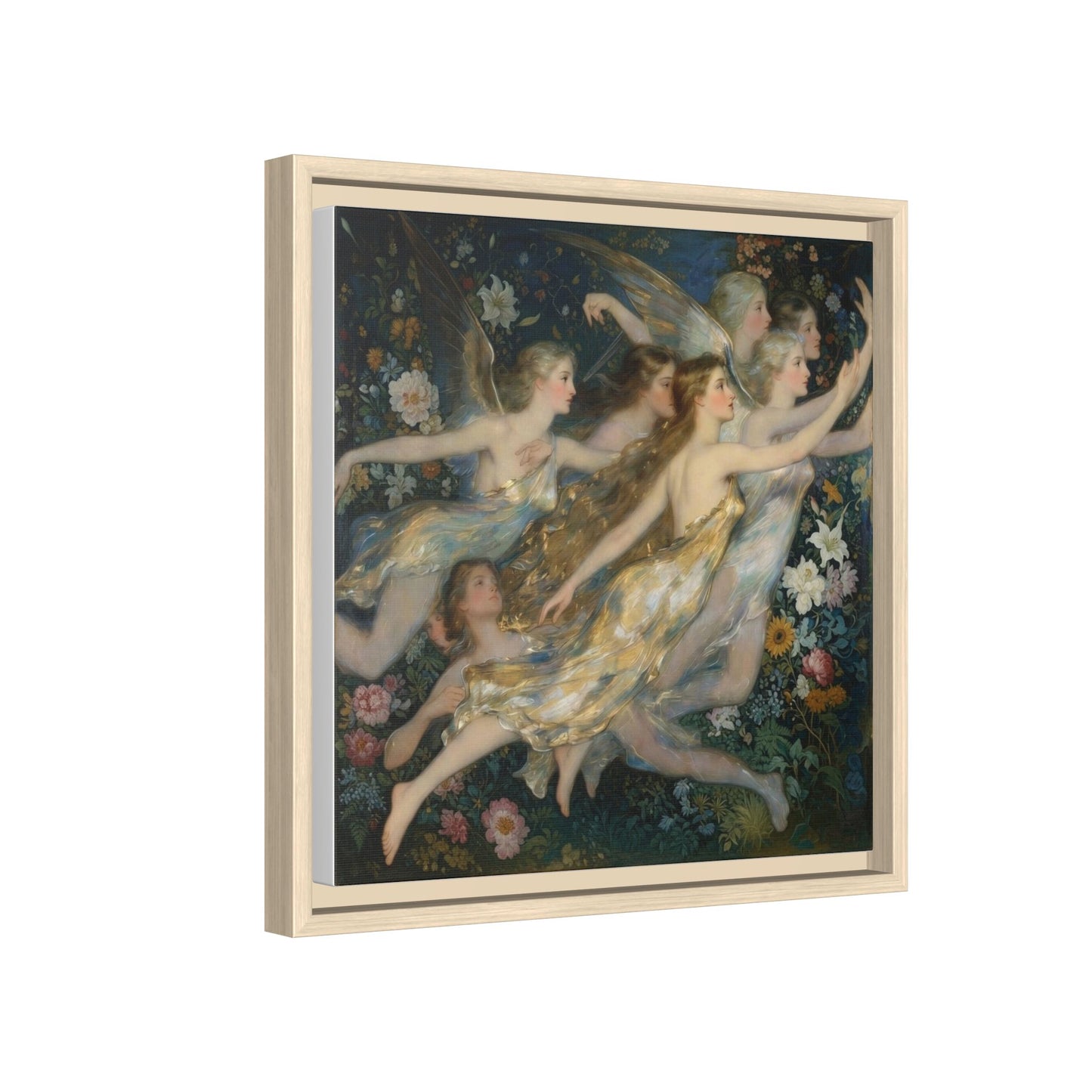 Framed Matte Canvas Wall Art — Vintage Fairies & Floral Painting