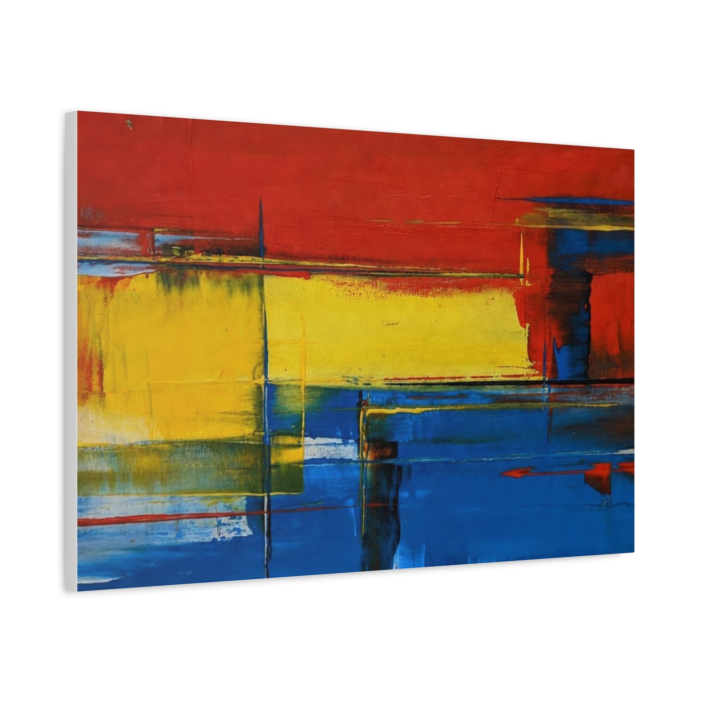 Abstract Color Block Matte Canvas Wall Art — Red, Yellow & Blue Stretched Canvas