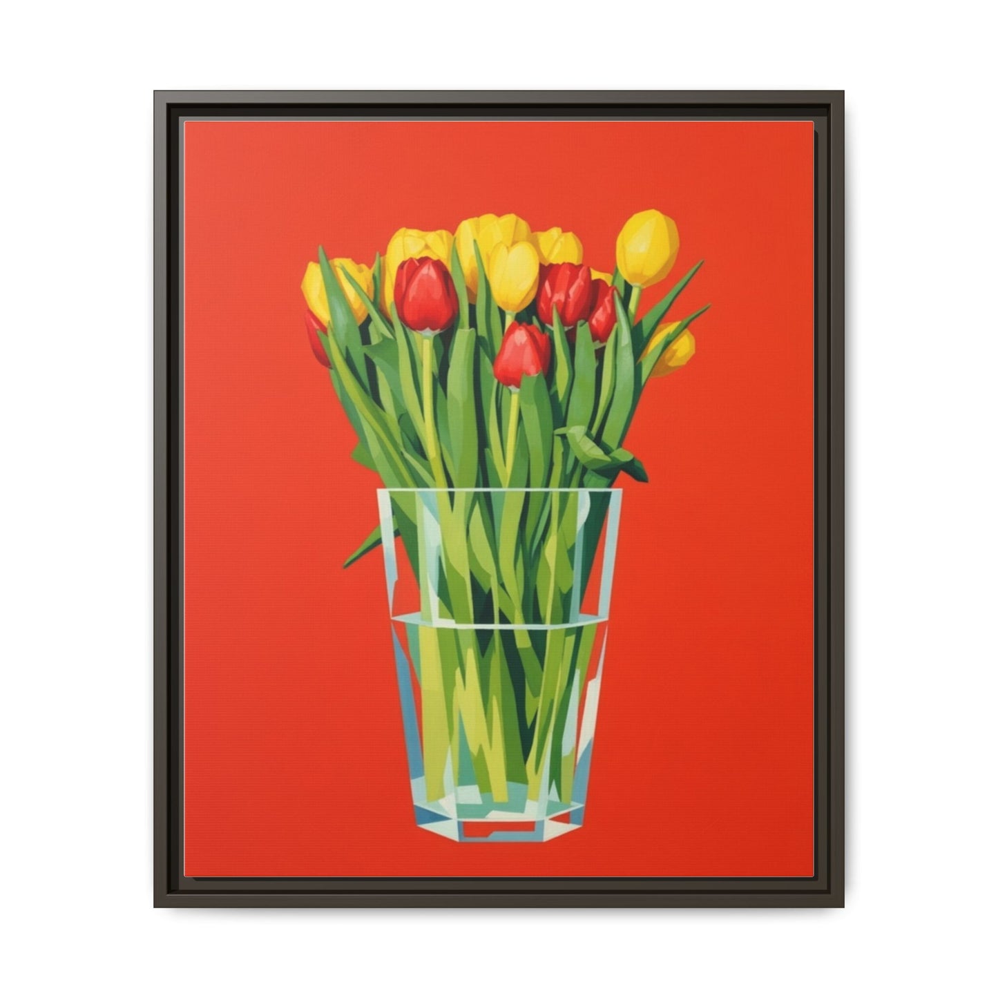 Framed Tulip Bouquet Matte Canvas Art — Vibrant Red Floral Wall Print
