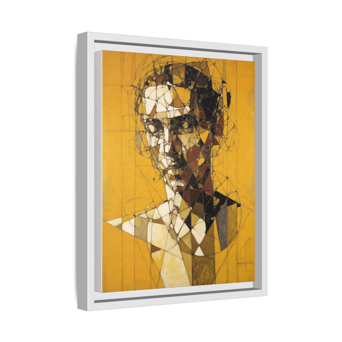 Framed Matte Canvas Art - Abstract Geometric Portrait on Mustard Yellow