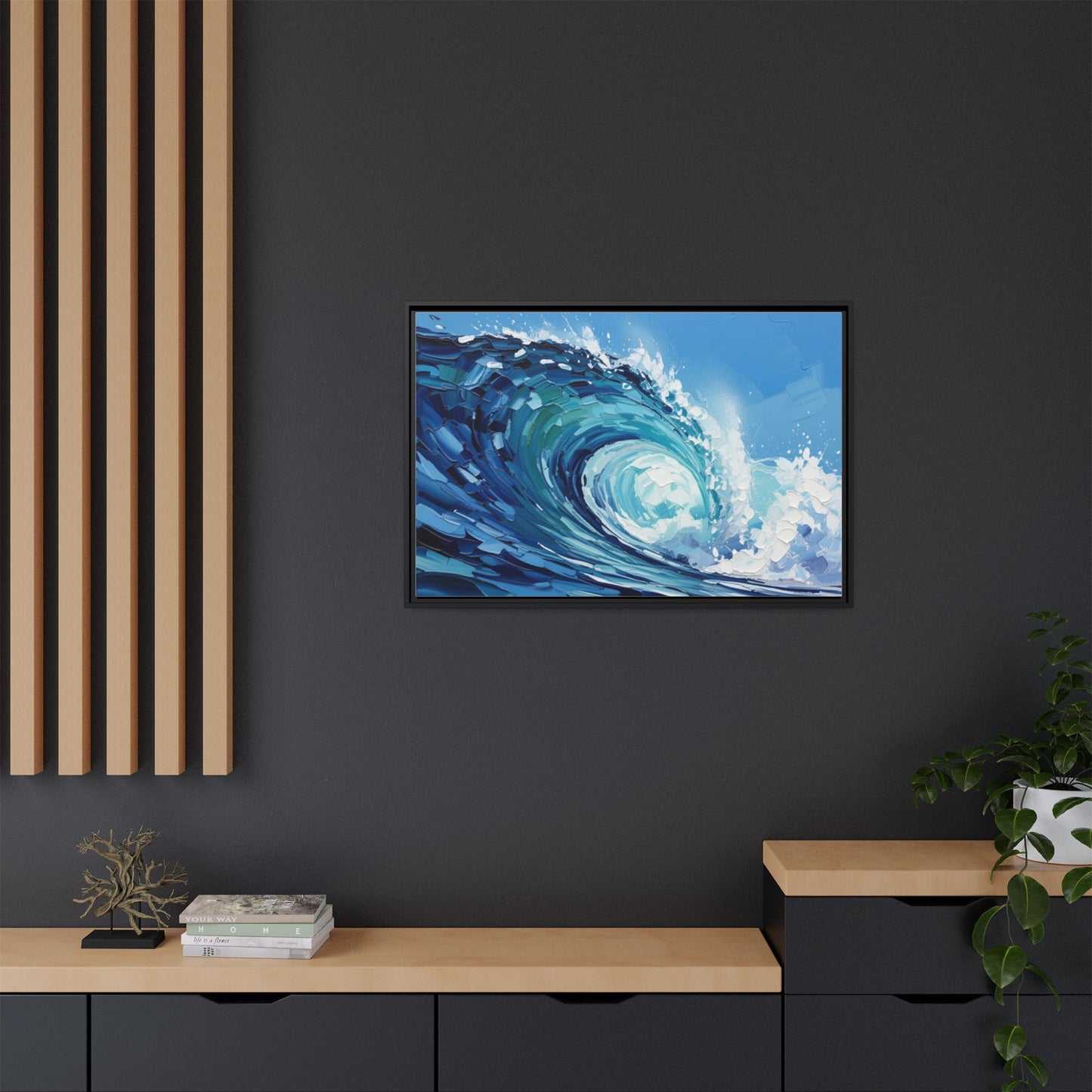 Framed Matte Canvas Wave Art — Blue Ocean Surf Wall Decor