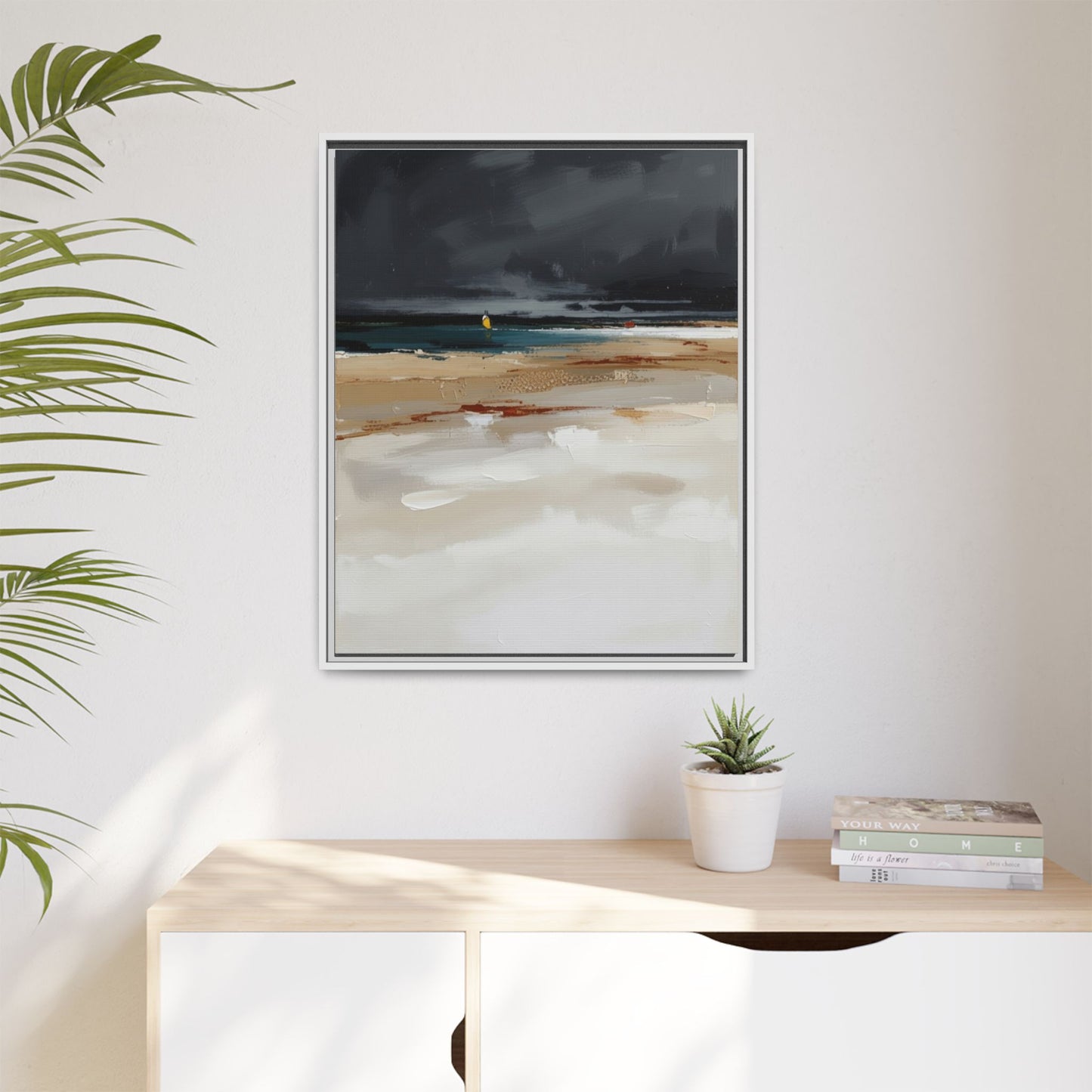 Framed Matte Canvas Beachscape Art Print — Coastal Abstract Wall Decor