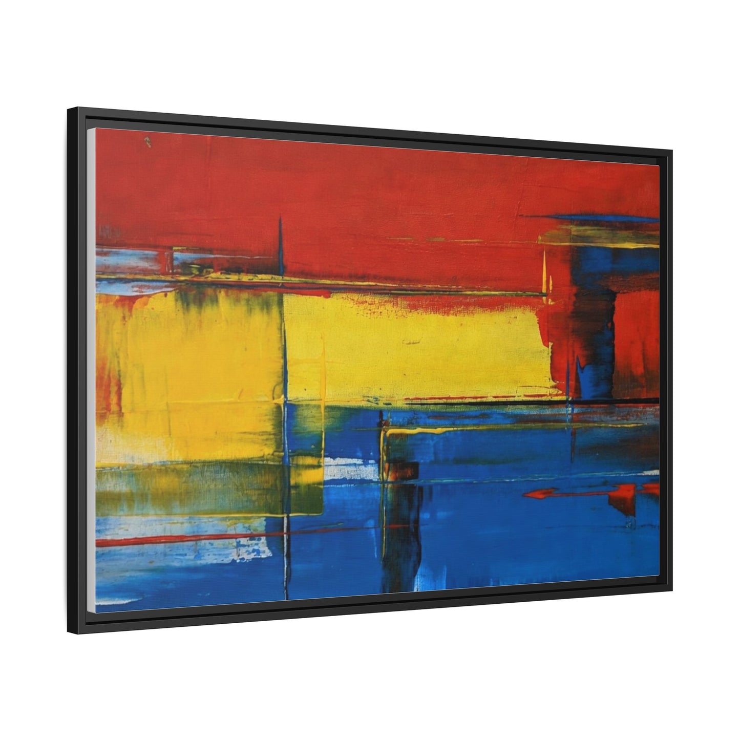 Abstract Color Block Matte Canvas Framed Wall Art — Modern Red Yellow Blue Painting