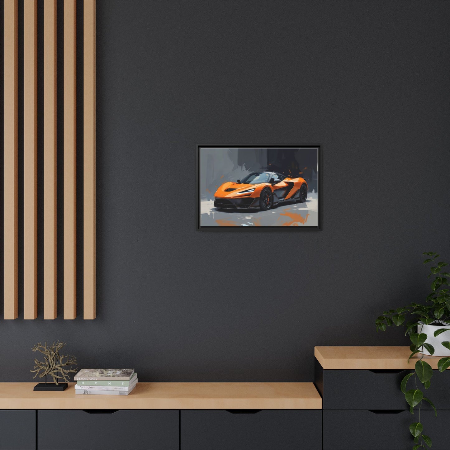 Framed Matte Canvas — Orange Sports Car Print