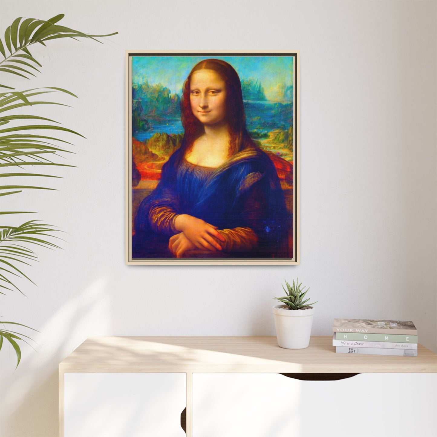 Framed Matte Canvas Print — Colorful Mona Lisa Wall Art