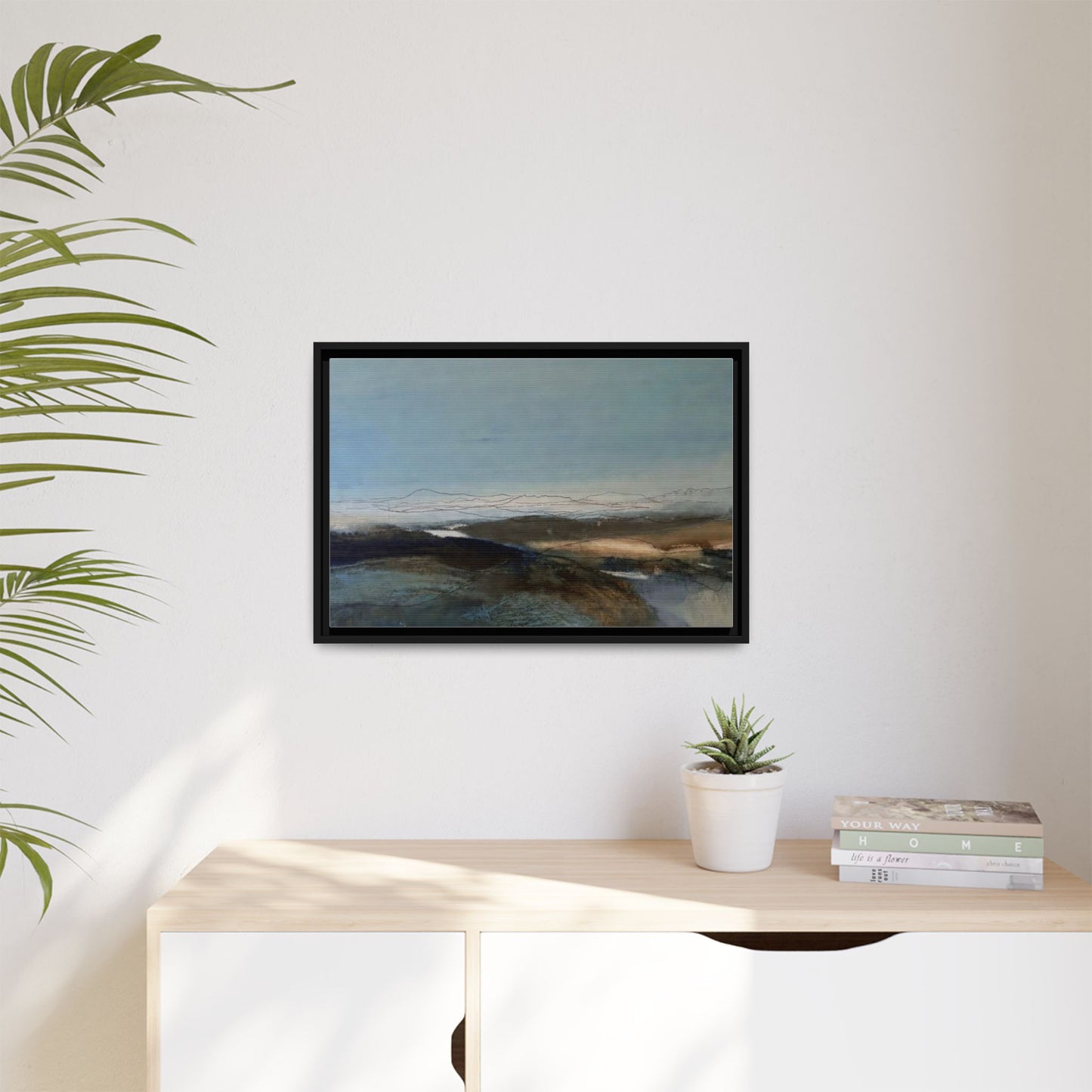 Framed Matte Canvas Wall Art — Serene Abstract Blue Landscape