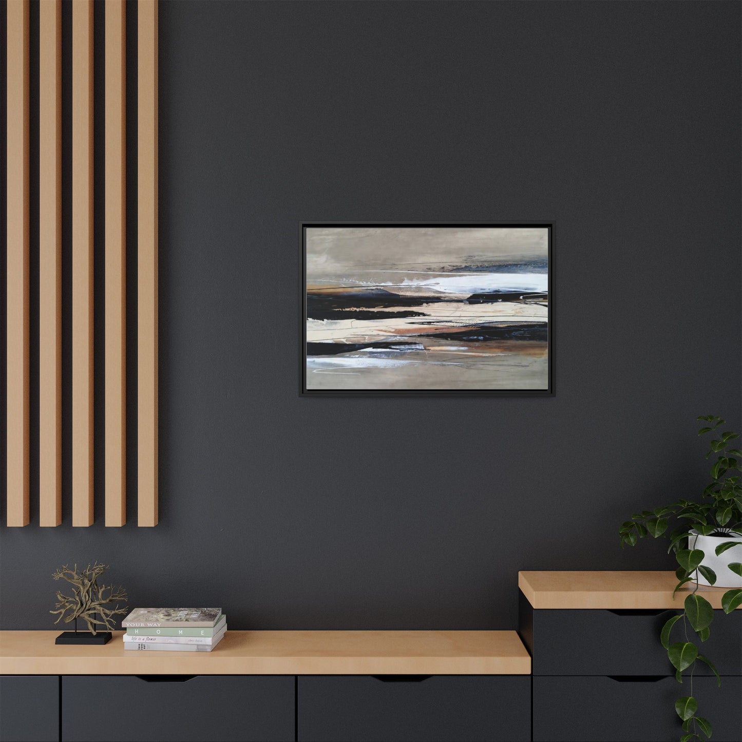 Abstract Seascape Matte Canvas Framed Wall Art — Neutral Coastal Landscape