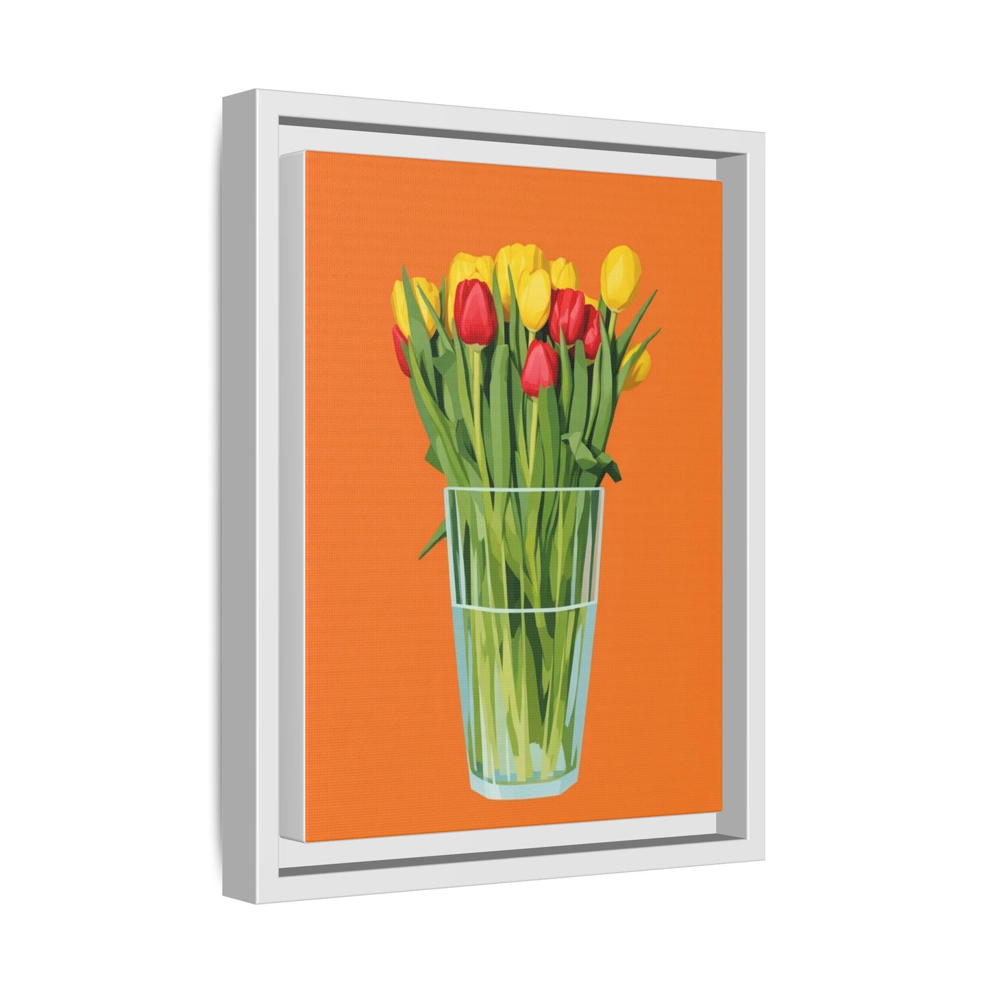 Framed Tulip Canvas Print — Colorful Tulips in Glass Vase