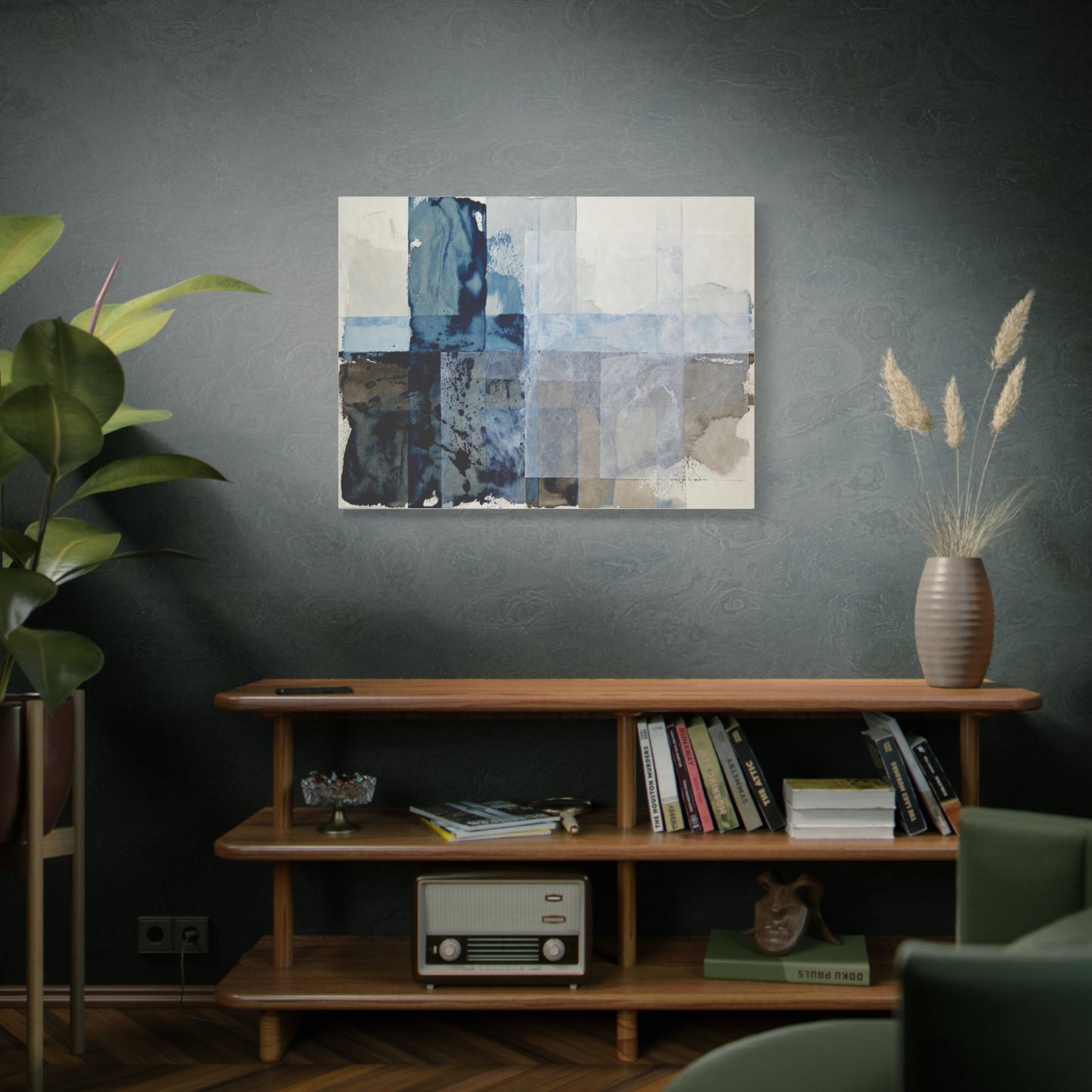 Abstract Blue Geometric Canvas Art — Stretched Matte Wall Decor