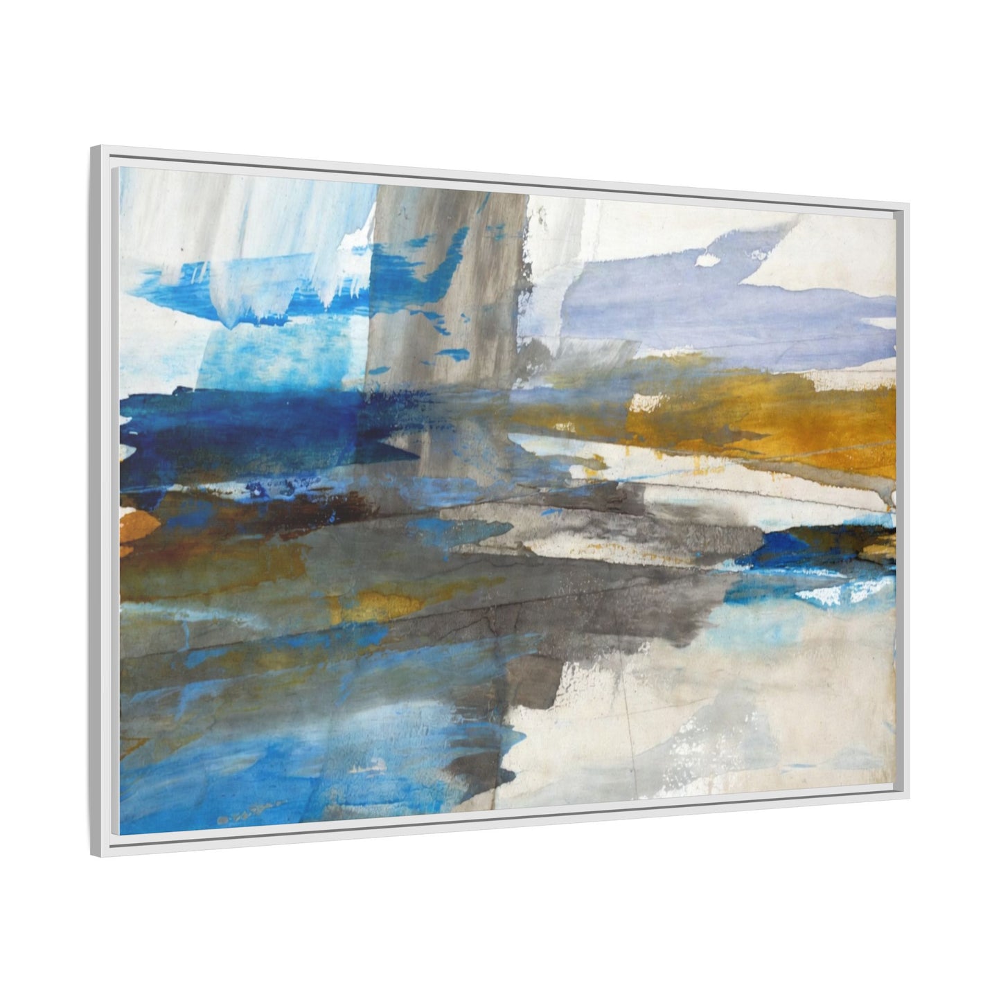 Abstract Blue & Gold Framed Canvas Art — Matte Multi-Color Wall Print