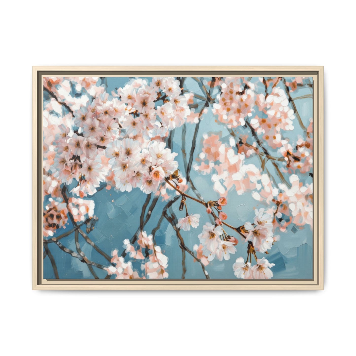 Framed Cherry Blossom Matte Canvas Print — Soft Pink Floral Wall Art