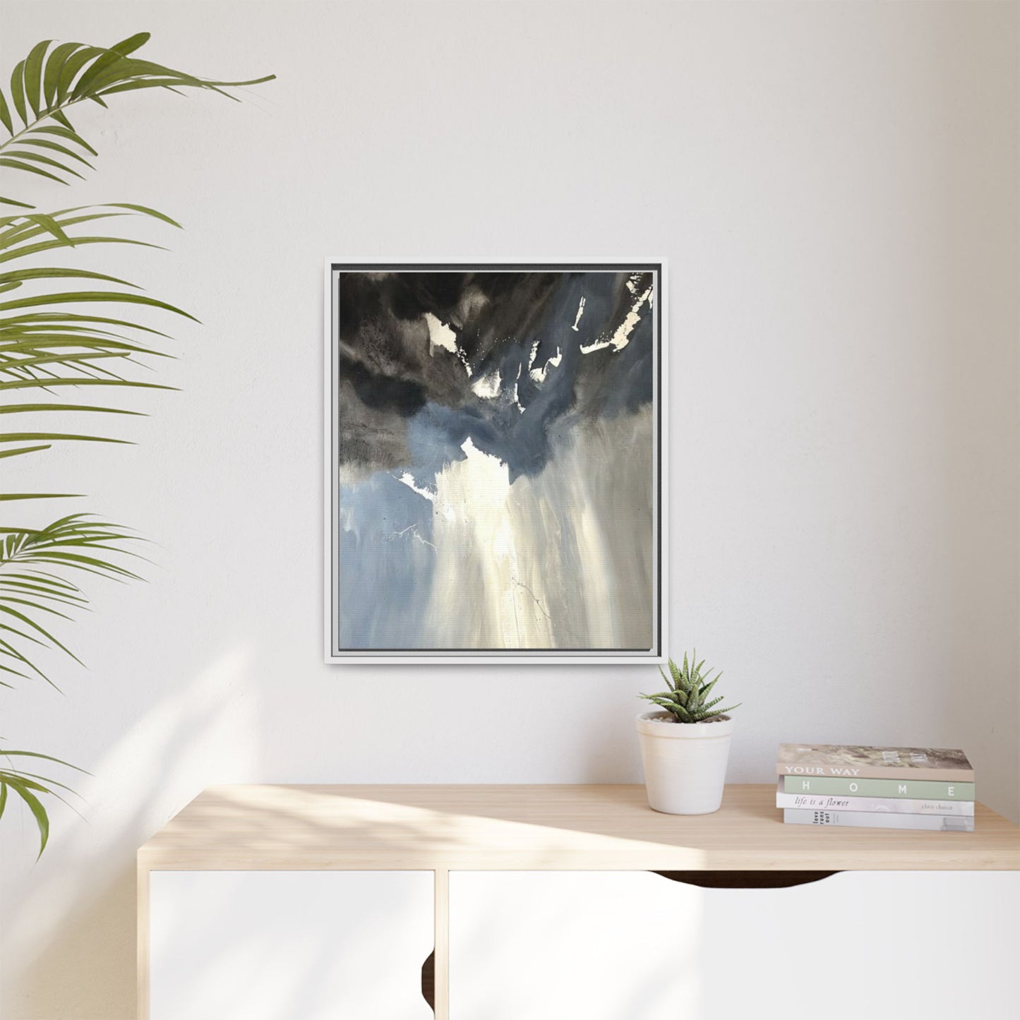 Framed Matte Canvas Art — Moody Abstract Sky Painting