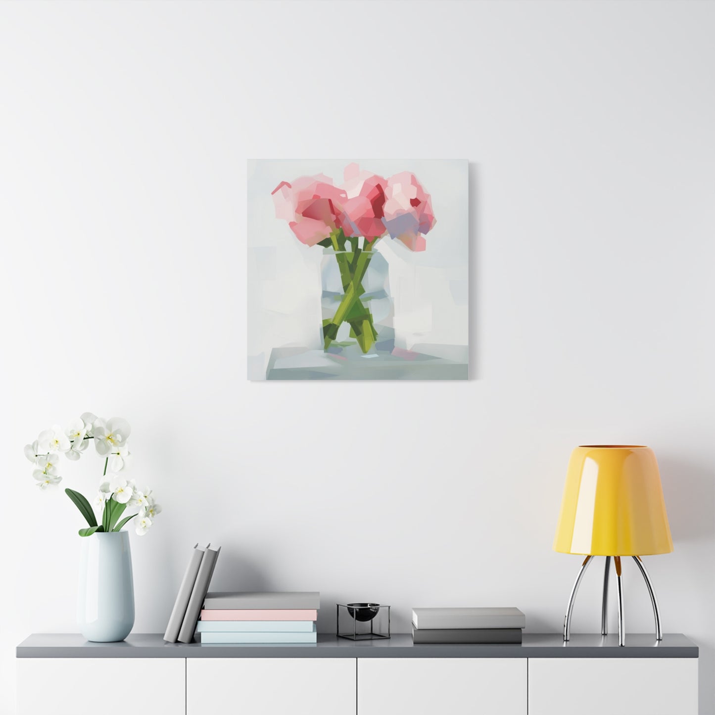 Pink Peonies Vase Canvas Art — Stretched Matte Wall Decor