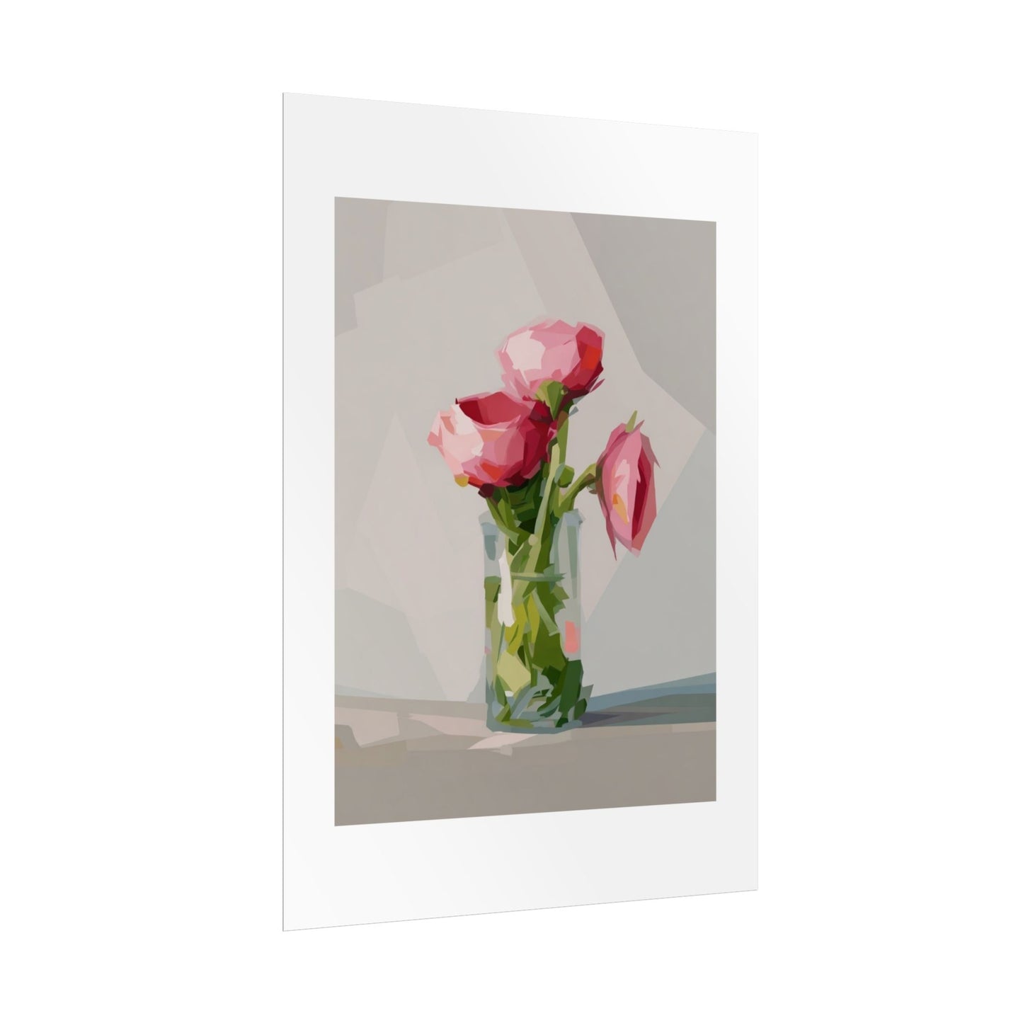 Floral Still Life Poster — Pink Roses in Vase Rolled Art Print