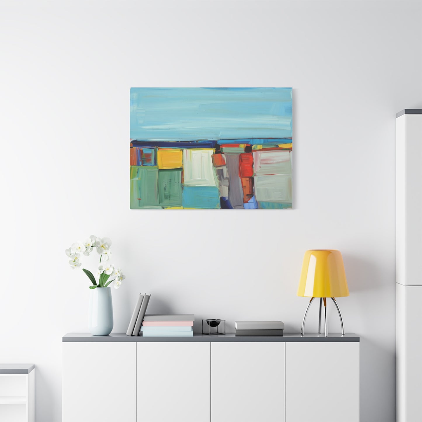 Abstract Coastal Landscape Canvas Print — Colorful Modern Seascape Wall Art